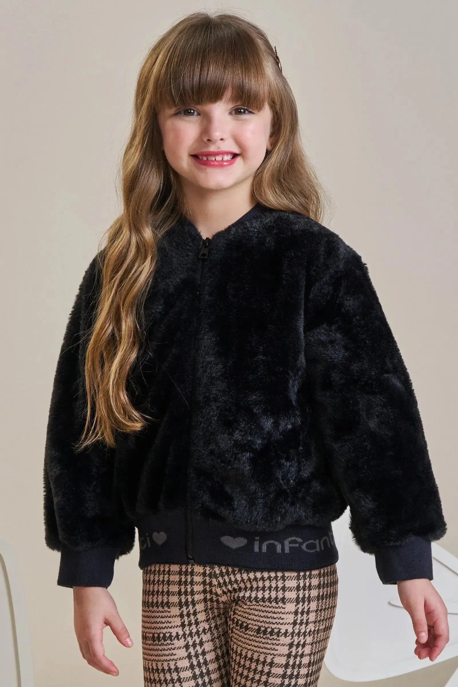 Jaqueta Bomber em Pelo Liso 89765 Infanti Infantil Menina