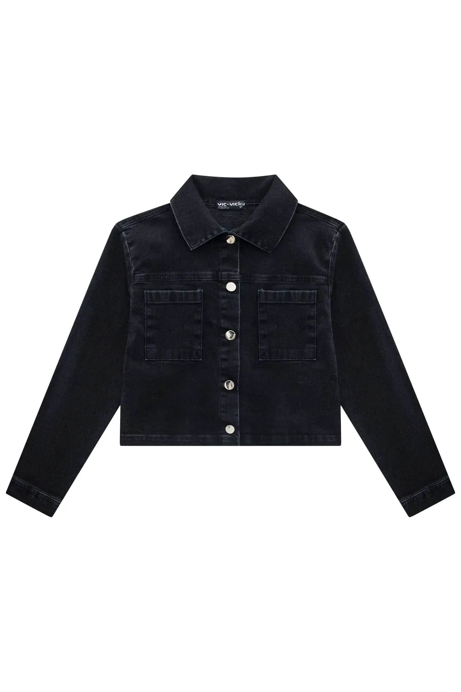 Jaqueta Boxy em Jeans Black com Elastano 89691 Vic&Vicky Teen Menina