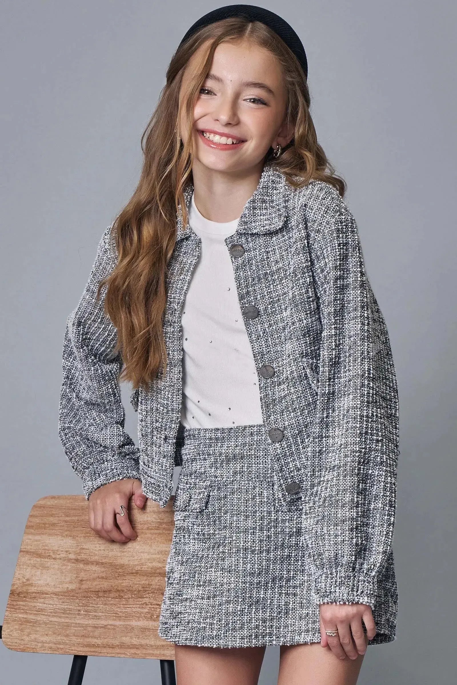 Jaqueta Boxy em Tweed London 89415 Lilimoon Teen Menina