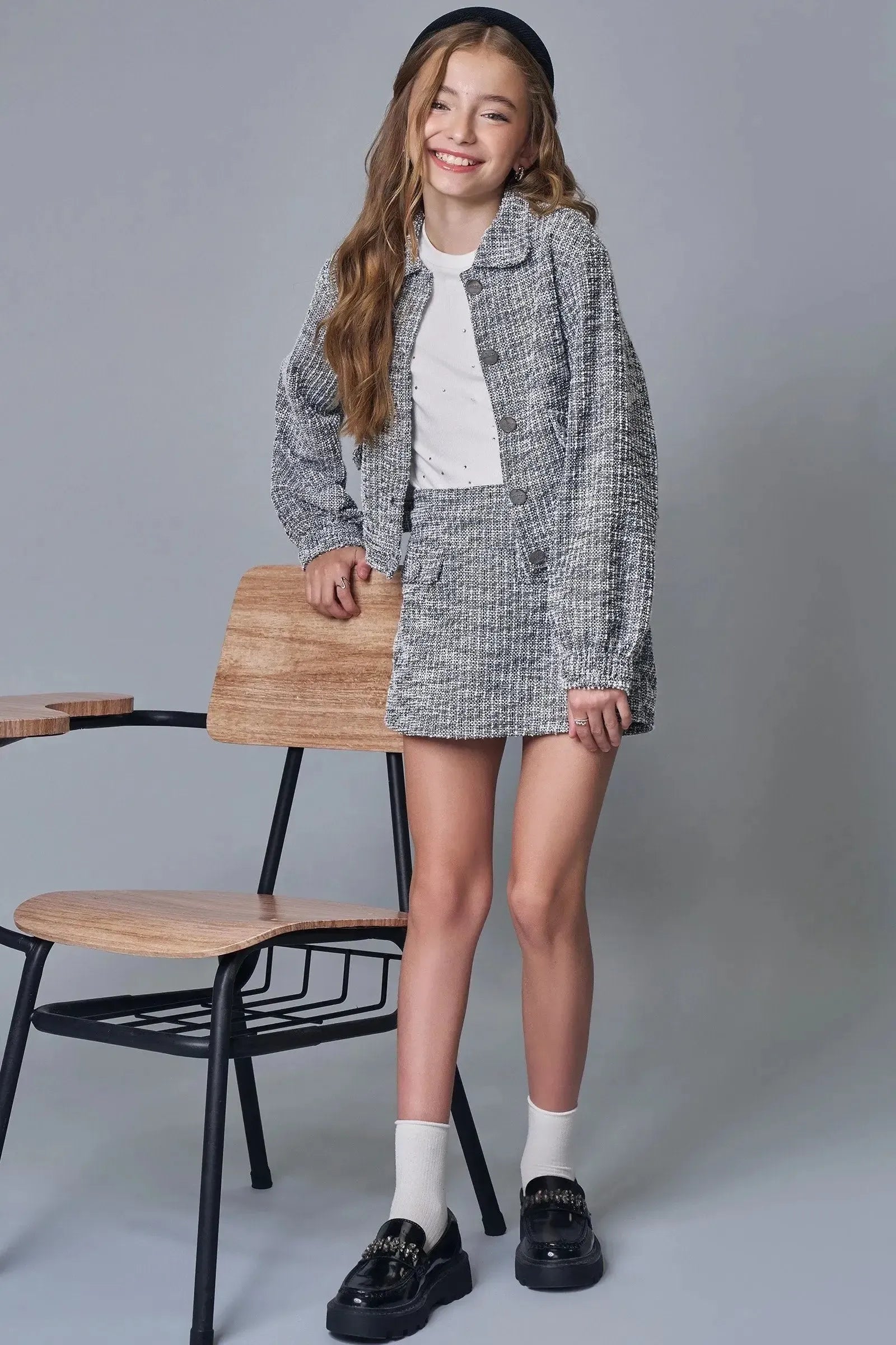 Jaqueta Boxy em Tweed London 89415 Lilimoon Teen Menina