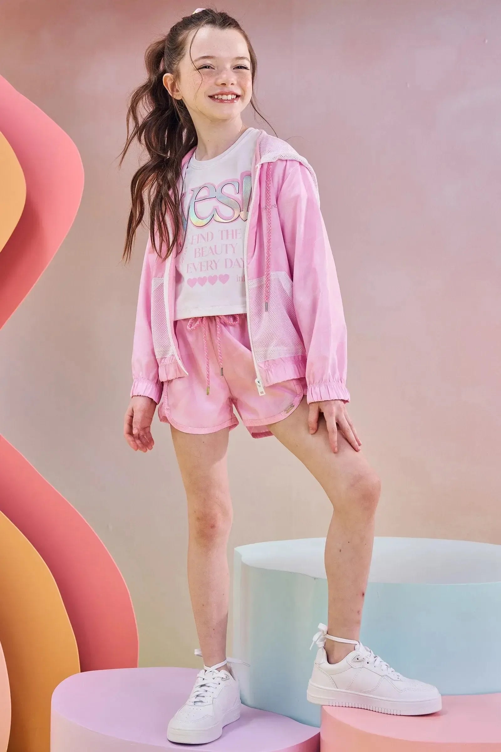Jaqueta Corta Vento em Nylon 83534 Infanti Infantil Menina