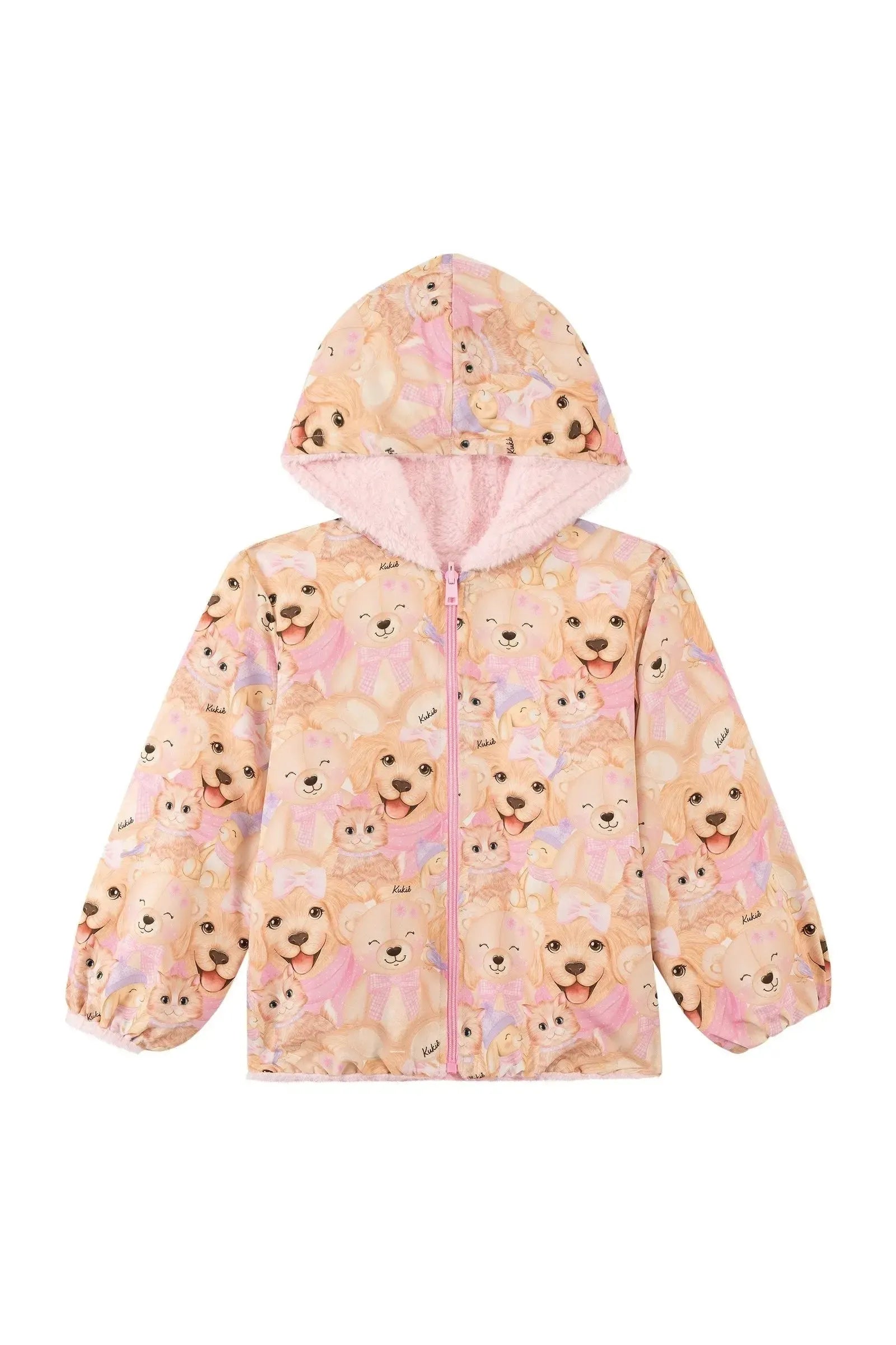 Jaqueta Dupla Face em Nylon Forrada com Pelo Carneirinho 89880 Kukiê Infantil Menina