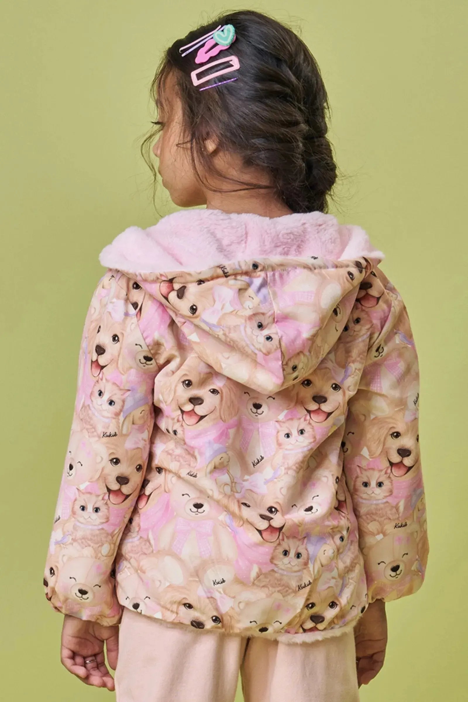 Jaqueta Dupla Face em Nylon Forrada com Pelo Carneirinho 89880 Kukiê Infantil Menina