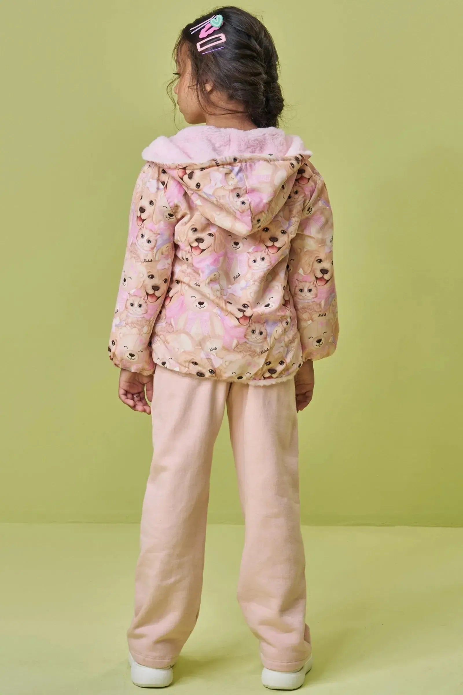 Jaqueta Dupla Face em Nylon Forrada com Pelo Carneirinho 89880 Kukiê Infantil Menina