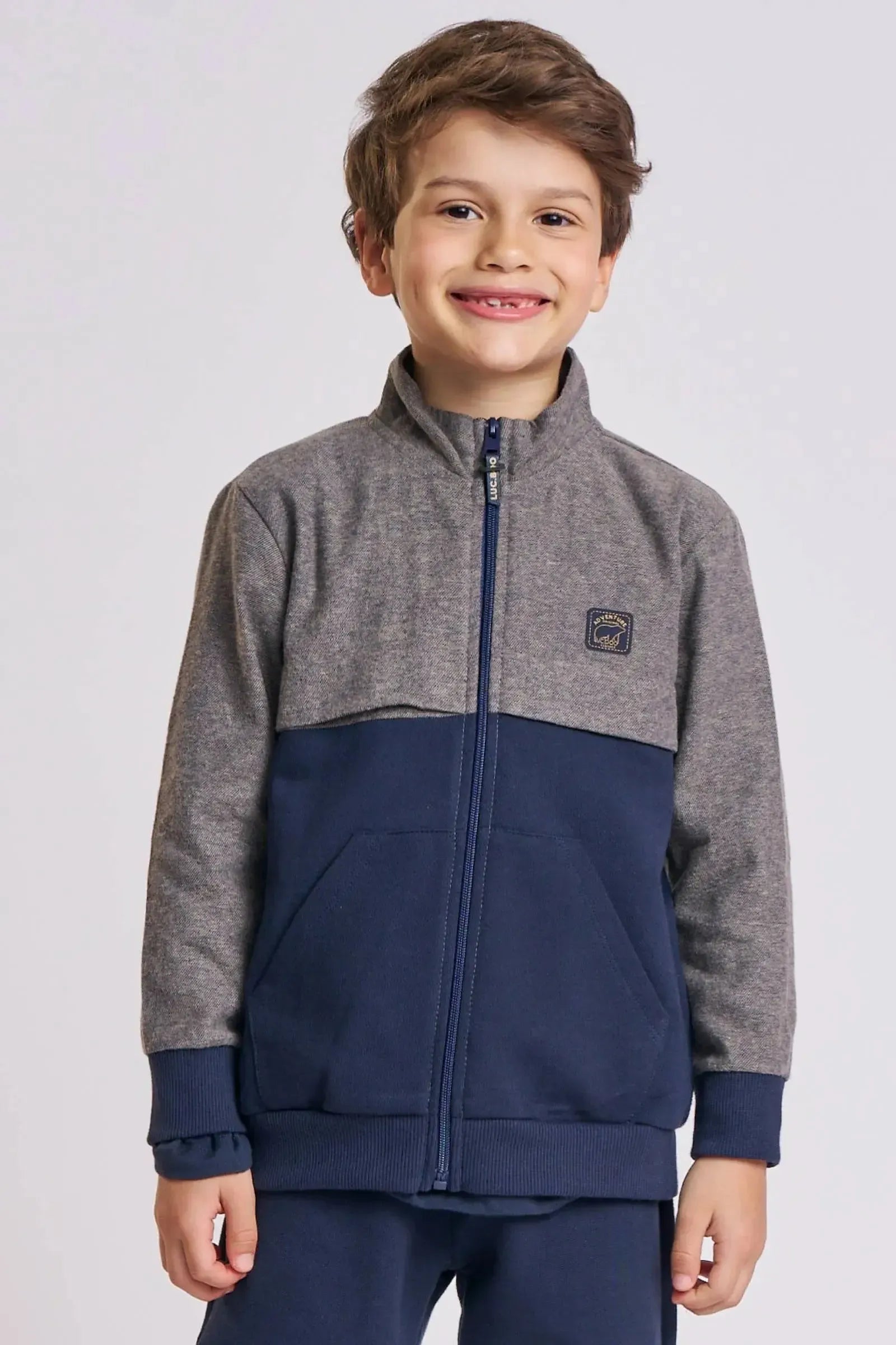 Jaqueta em Flanela Melange e Moletom sem Pelúcia 92046 LucBoo Infantil Menino