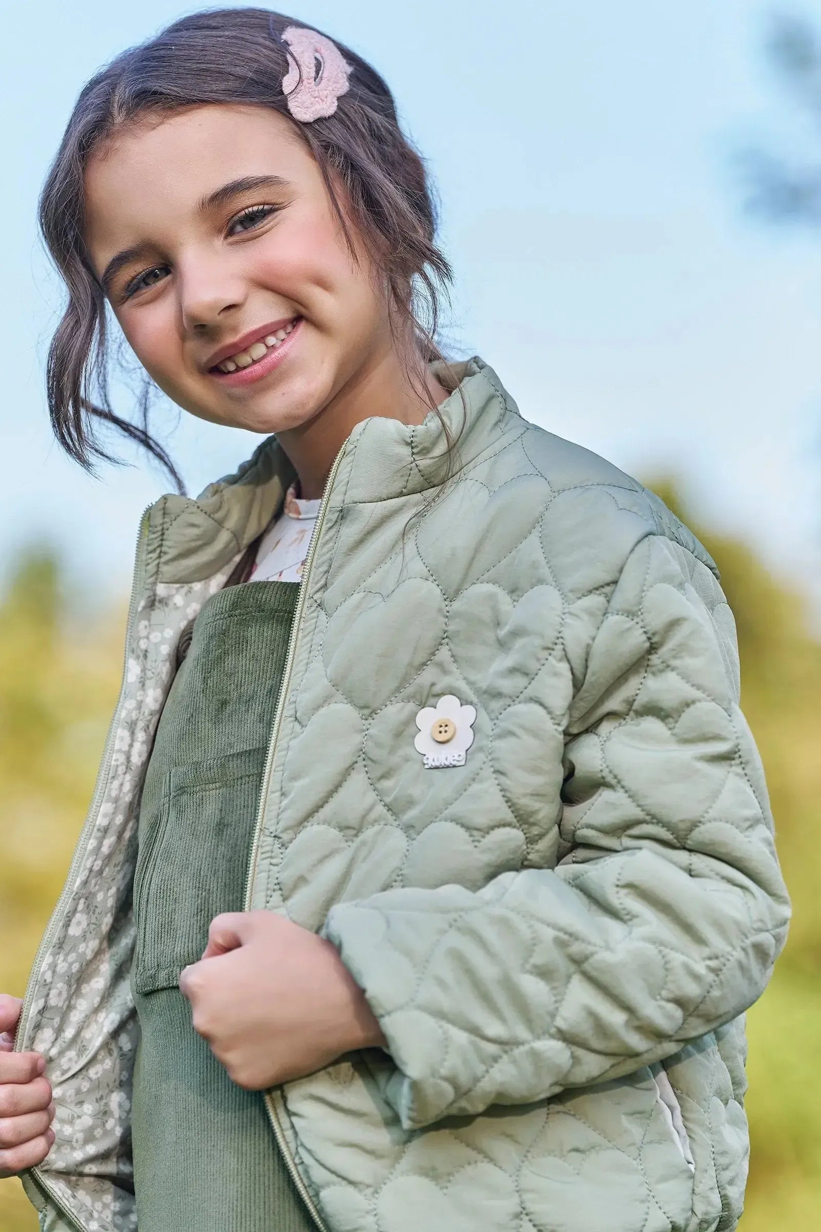 Jaqueta Puffada em Nylon Matelassê Corações 92424 Kukiê Infantil Menina