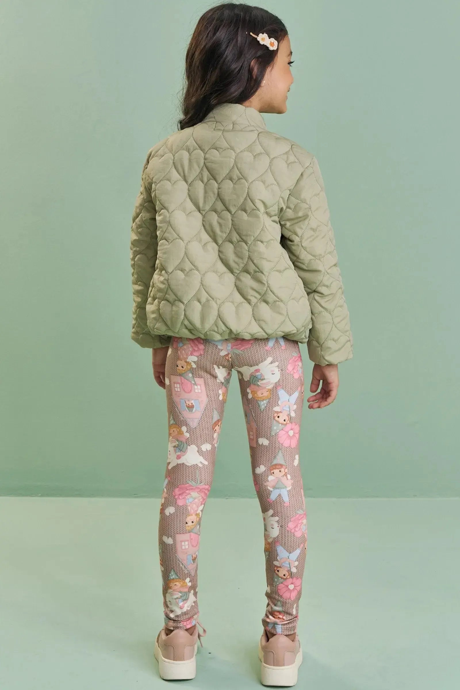 Jaqueta Puffada em Nylon Matelassê Corações 92424 Kukiê Infantil Menina