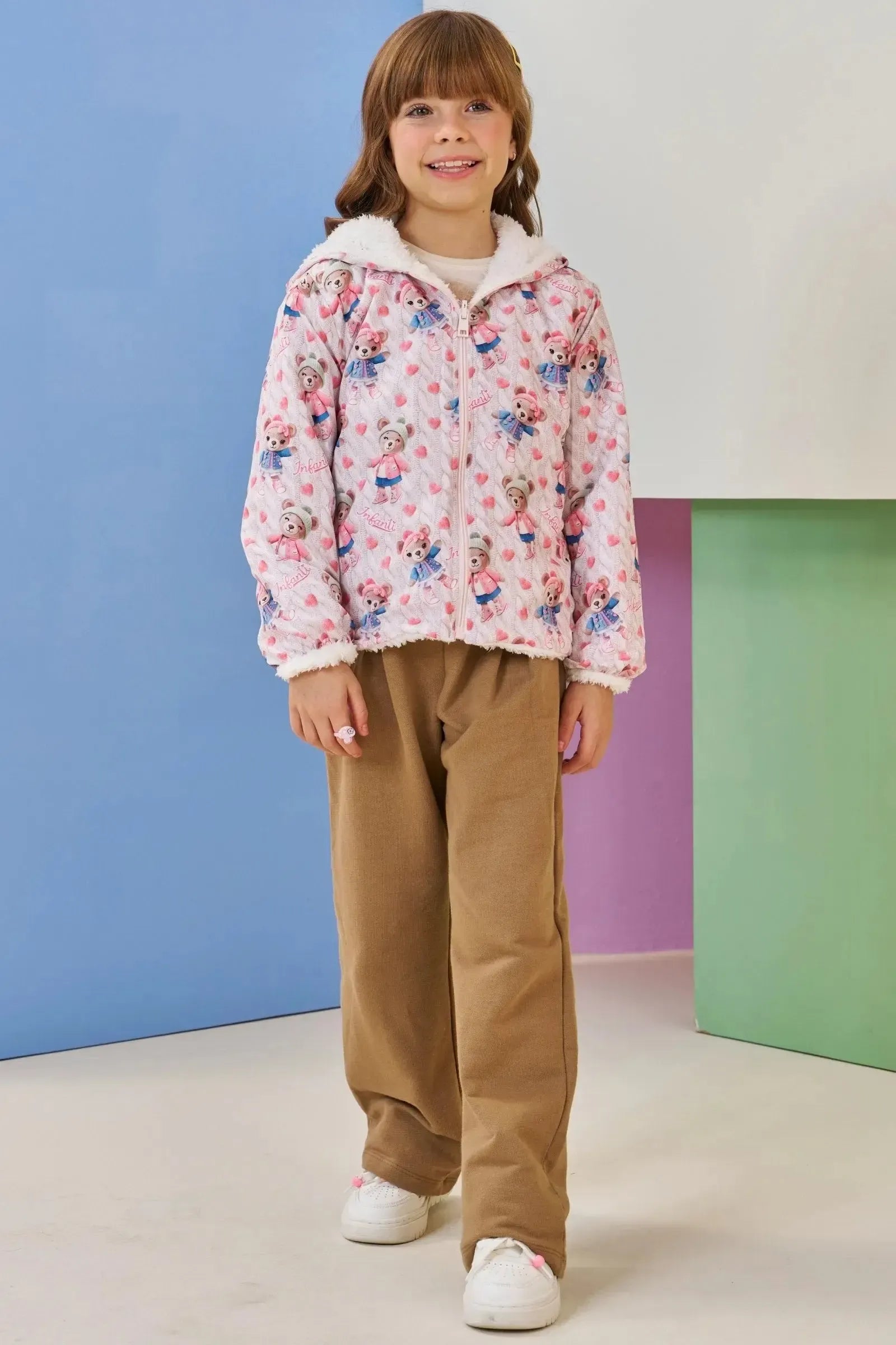 Jaqueta Reversível em Nylon e Pelo Carneirinho 89667 Infanti Infantil Menina