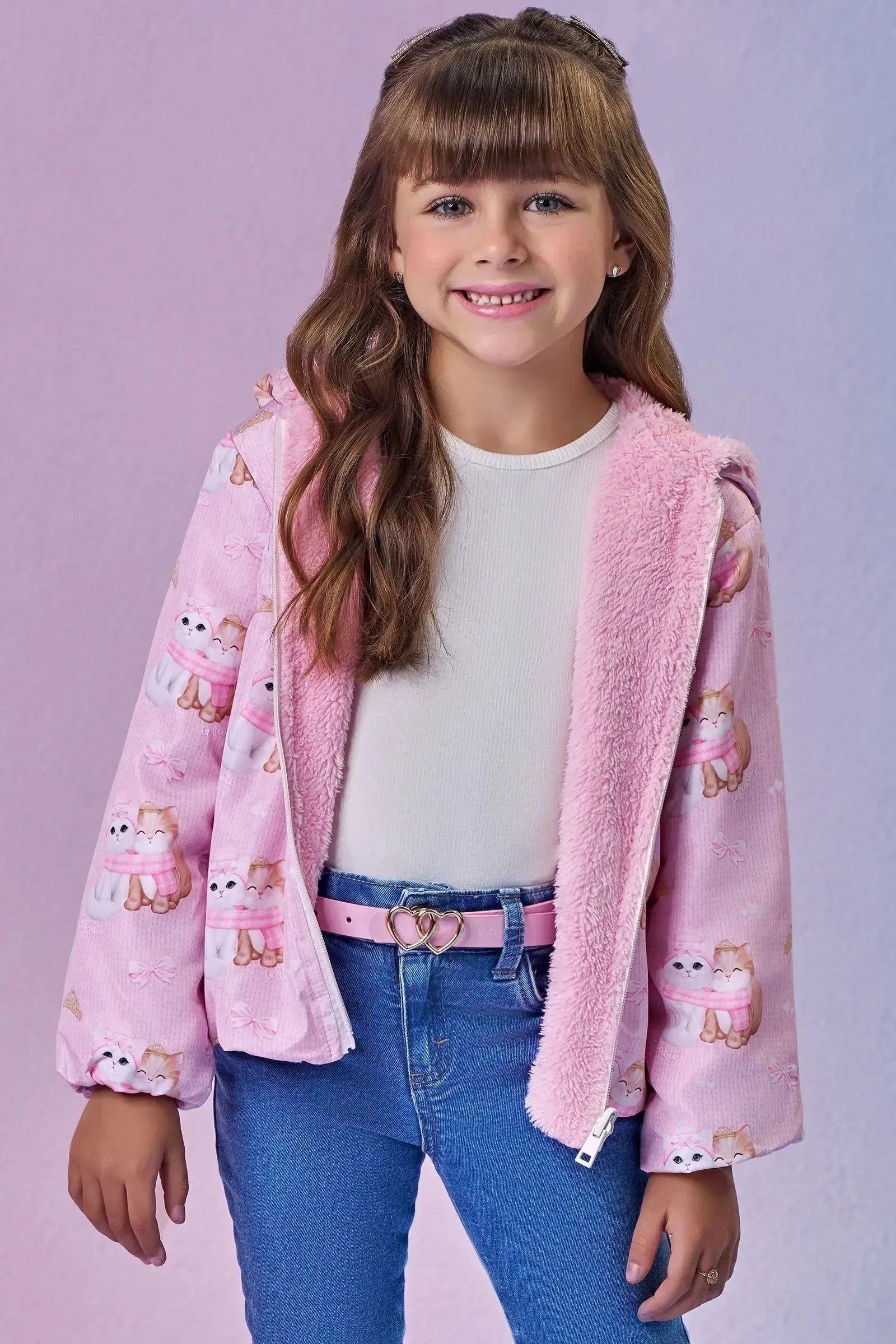 Jaqueta Reversível em Nylon e Pelo Carneirinho 89763 Infanti Infantil Menina
