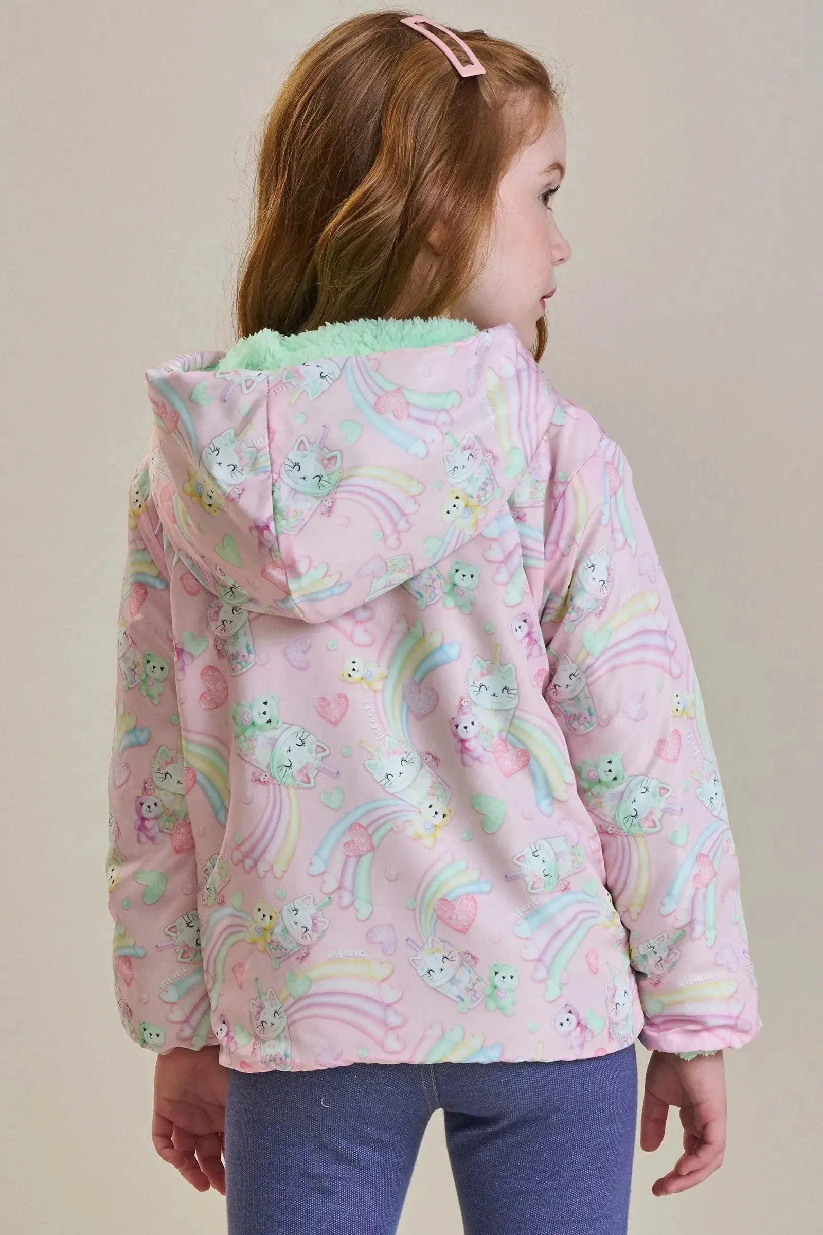 Jaqueta Reversível em Nylon e Pelo Carneirinho 92166 Infanti Infantil Menina