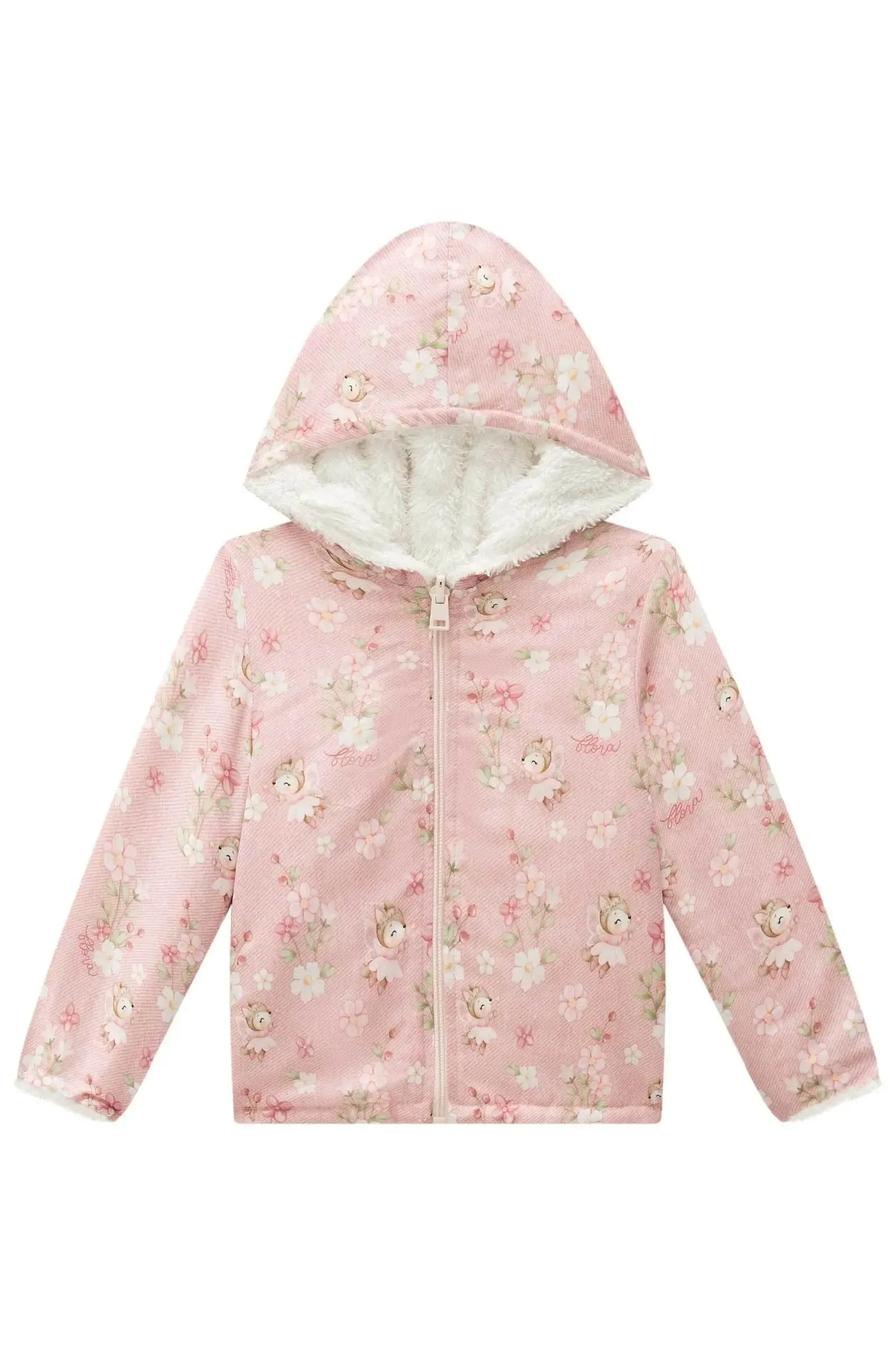 Jaqueta Reversível em Nylon e Pelo Carneirinho Dublado 89657 Infanti Bebê Menina