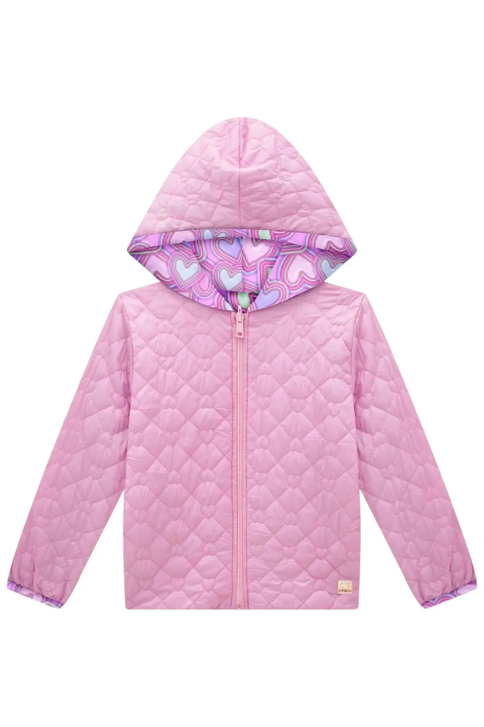 Jaqueta Reversível em Nylon Matelassê de Coração e Malha Comfy 92159 Infanti Infantil Menina