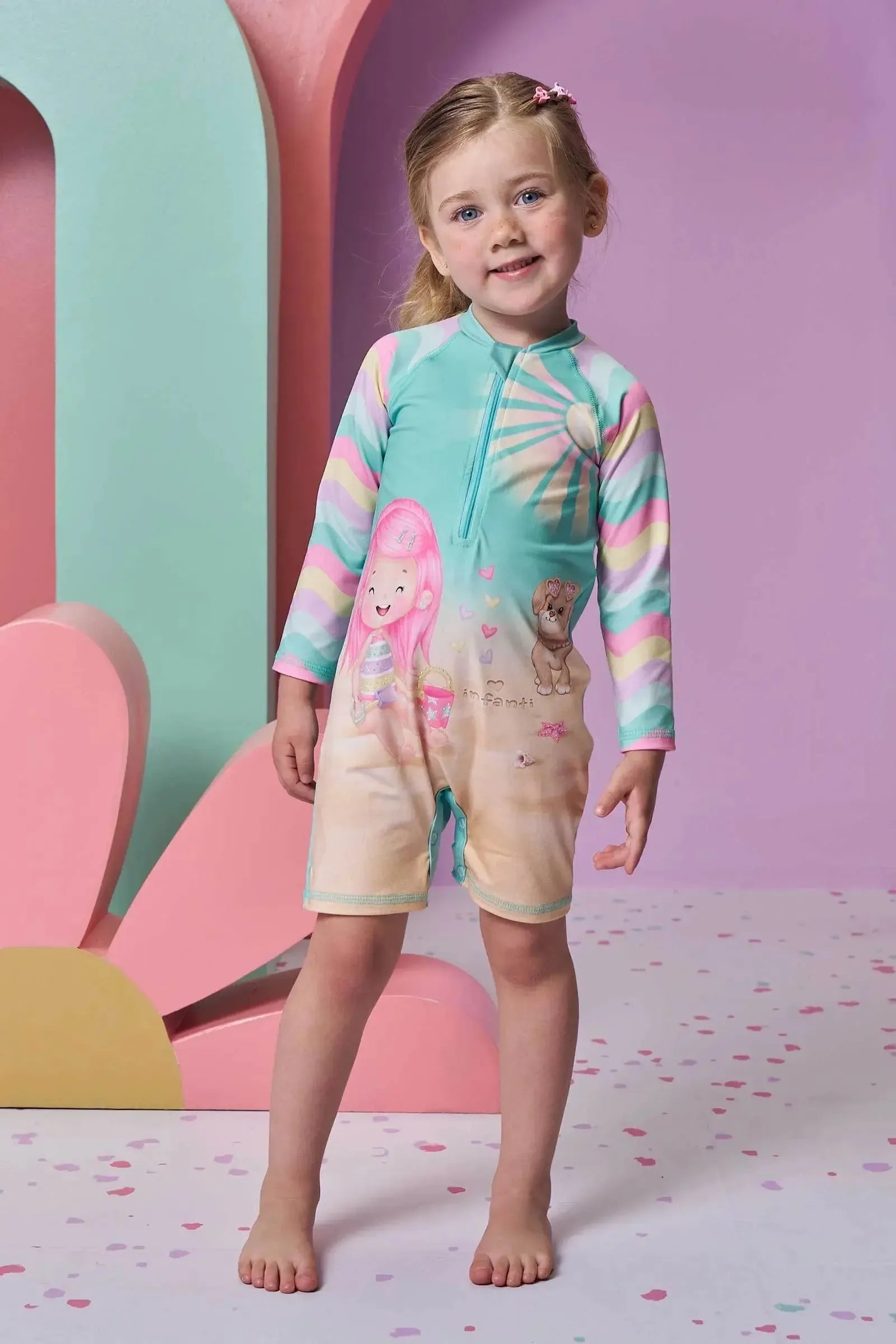 Macacão em Malha UV Dry com Proteção UV 50+ 95666 Infanti Bebê Menina
