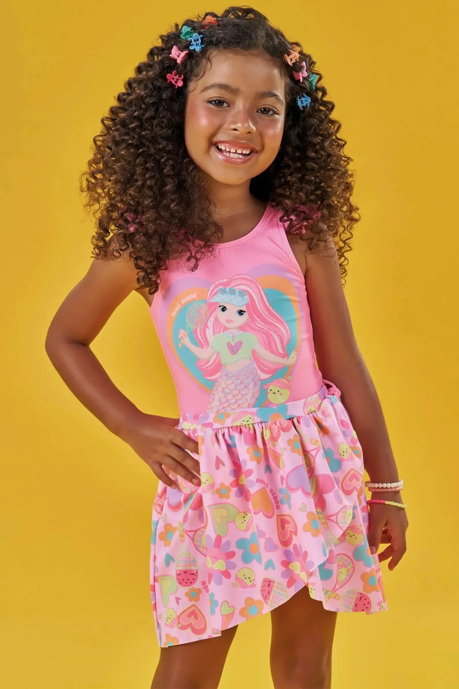 Maiô e Saída de Praia em Malha com Proteção UV50+ 87450 Kukiê Infantil Menina