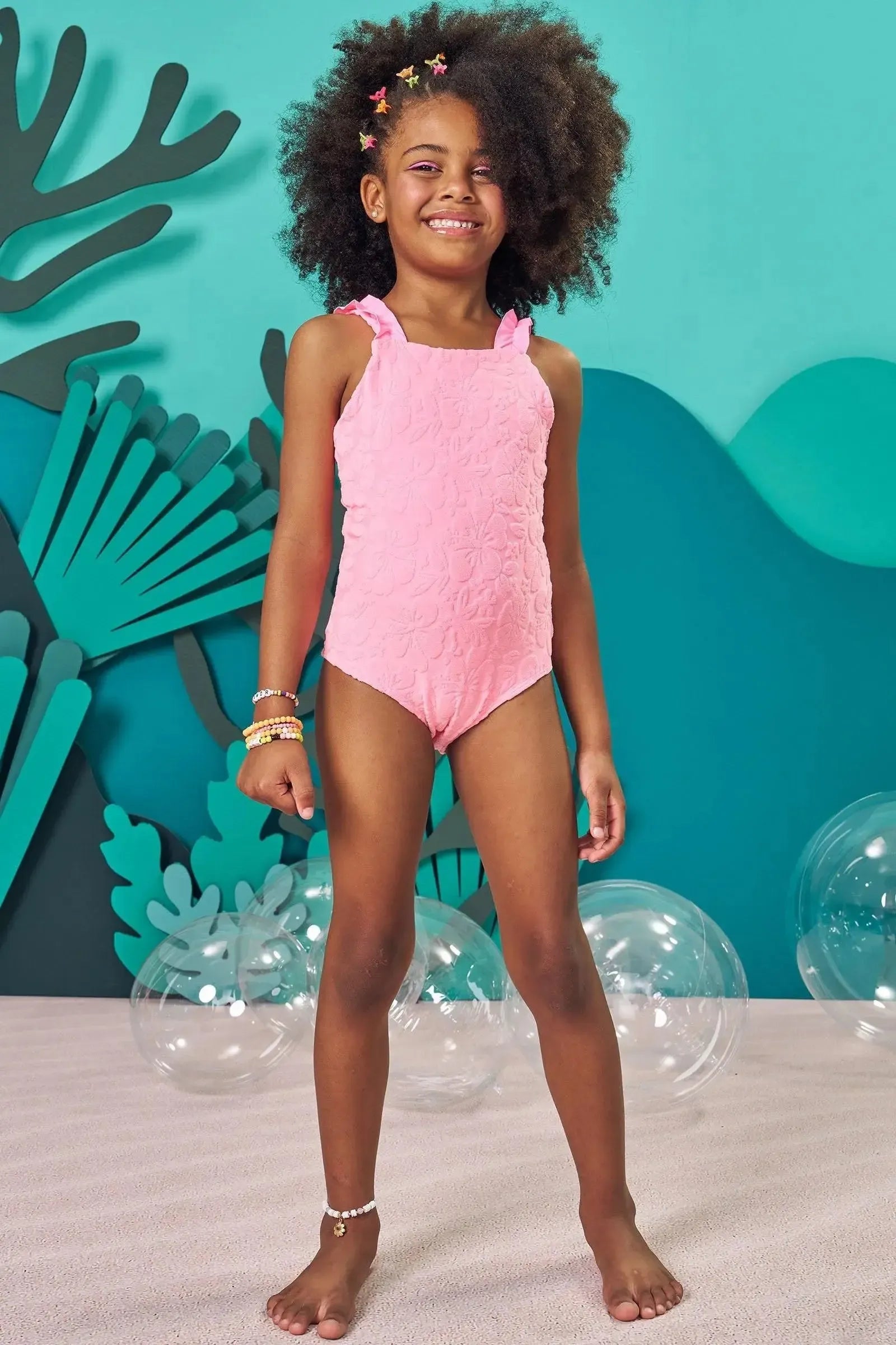 Maiô em Malha Atoalhada Hibisco 83081 Kukiê Infantil Menina