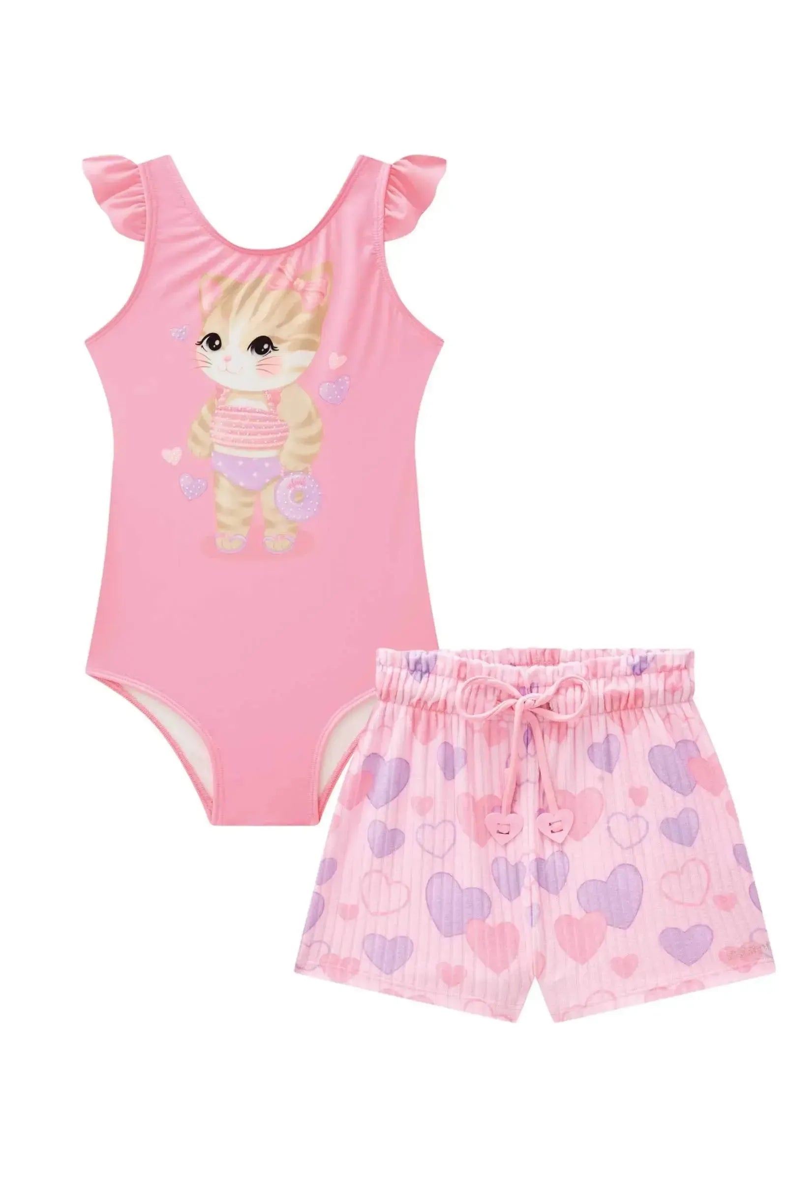 Maiô em Malha UV Dry com Proteção UV 50+ com Shorts em Malha Atoalhada 87793 Infanti Infantil Menina