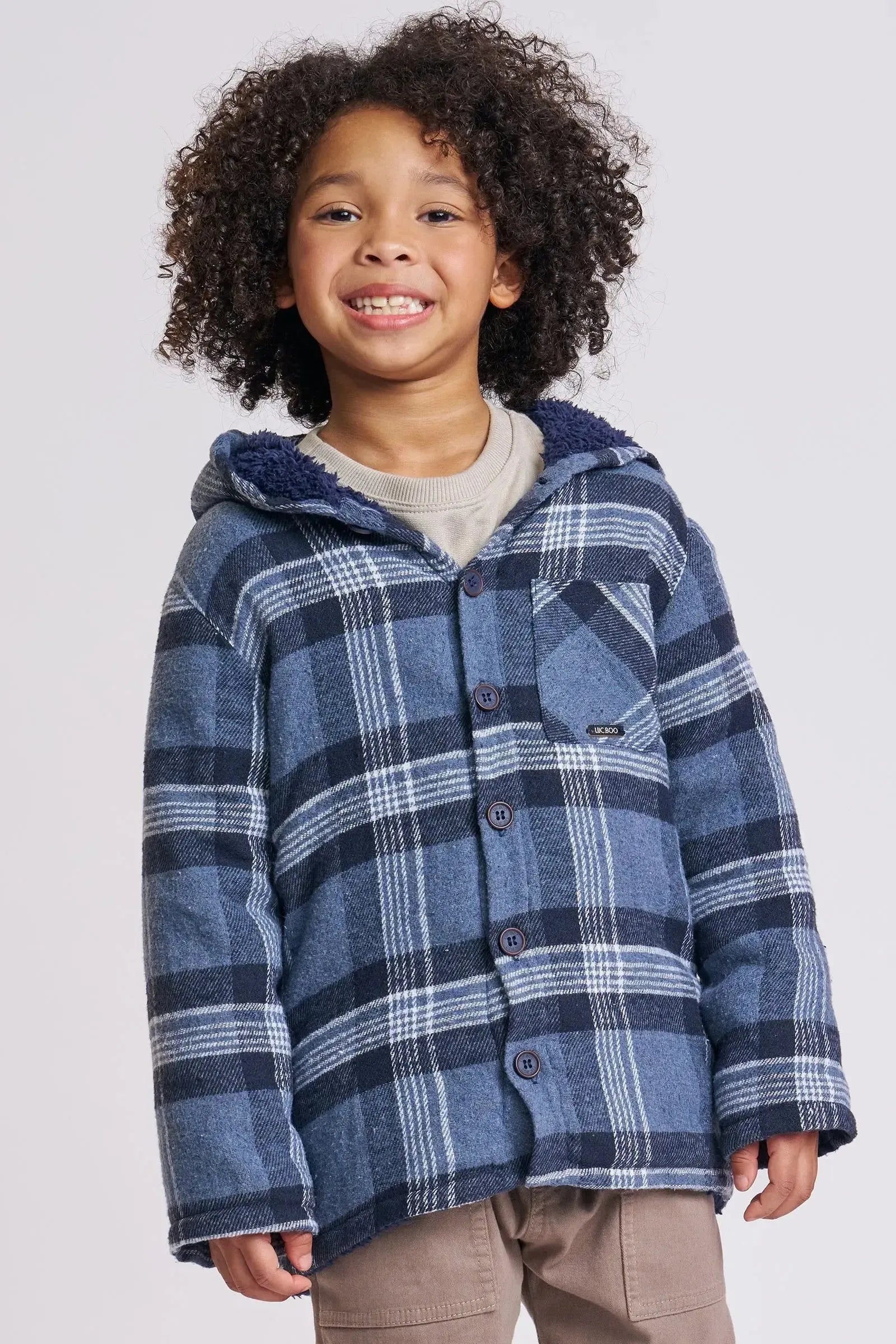 Overshirt em Flanela Xadrez e Forro em Pelo Carneirinho 89475 LucBoo Infantil Menino