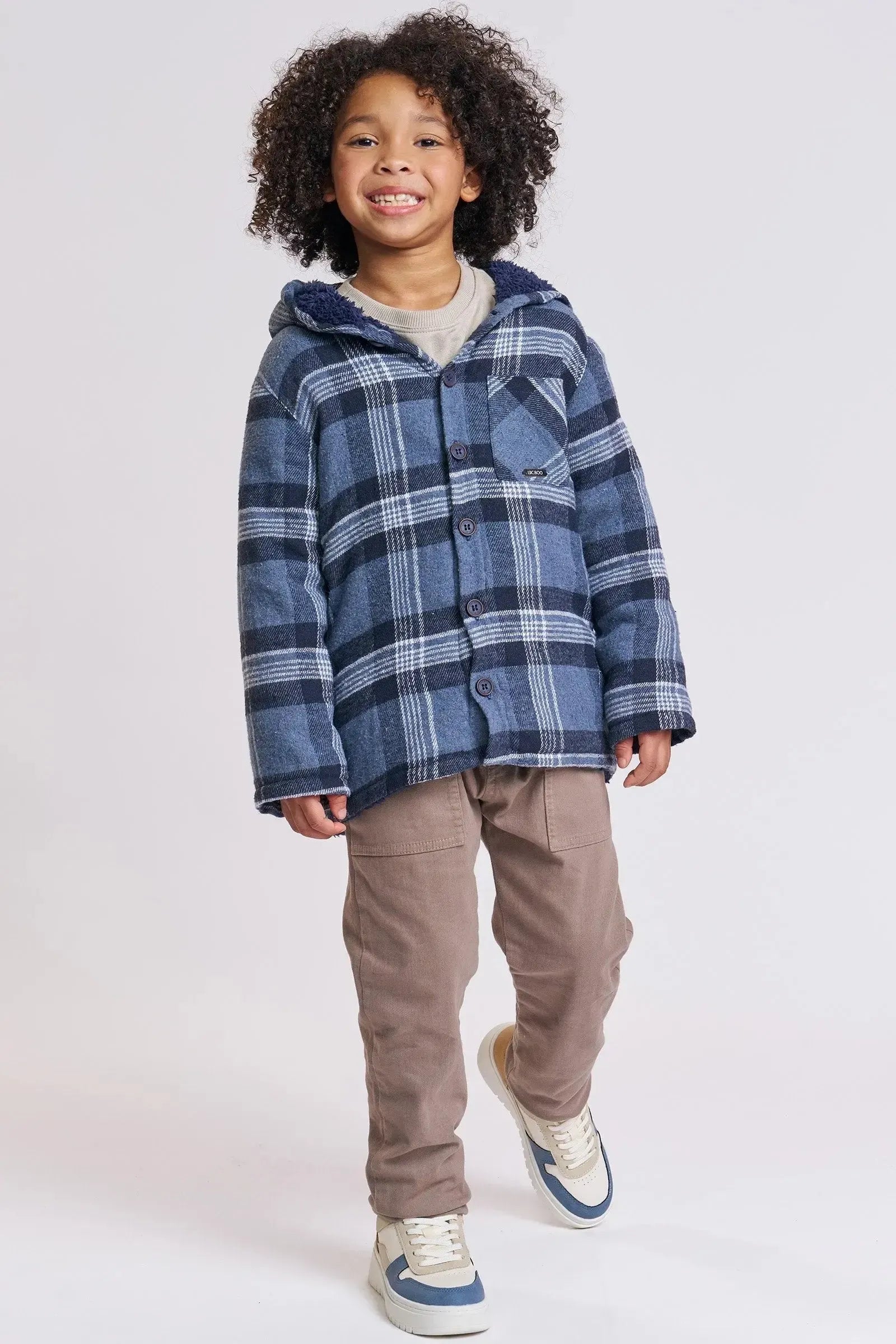 Overshirt em Flanela Xadrez e Forro em Pelo Carneirinho 89475 LucBoo Infantil Menino