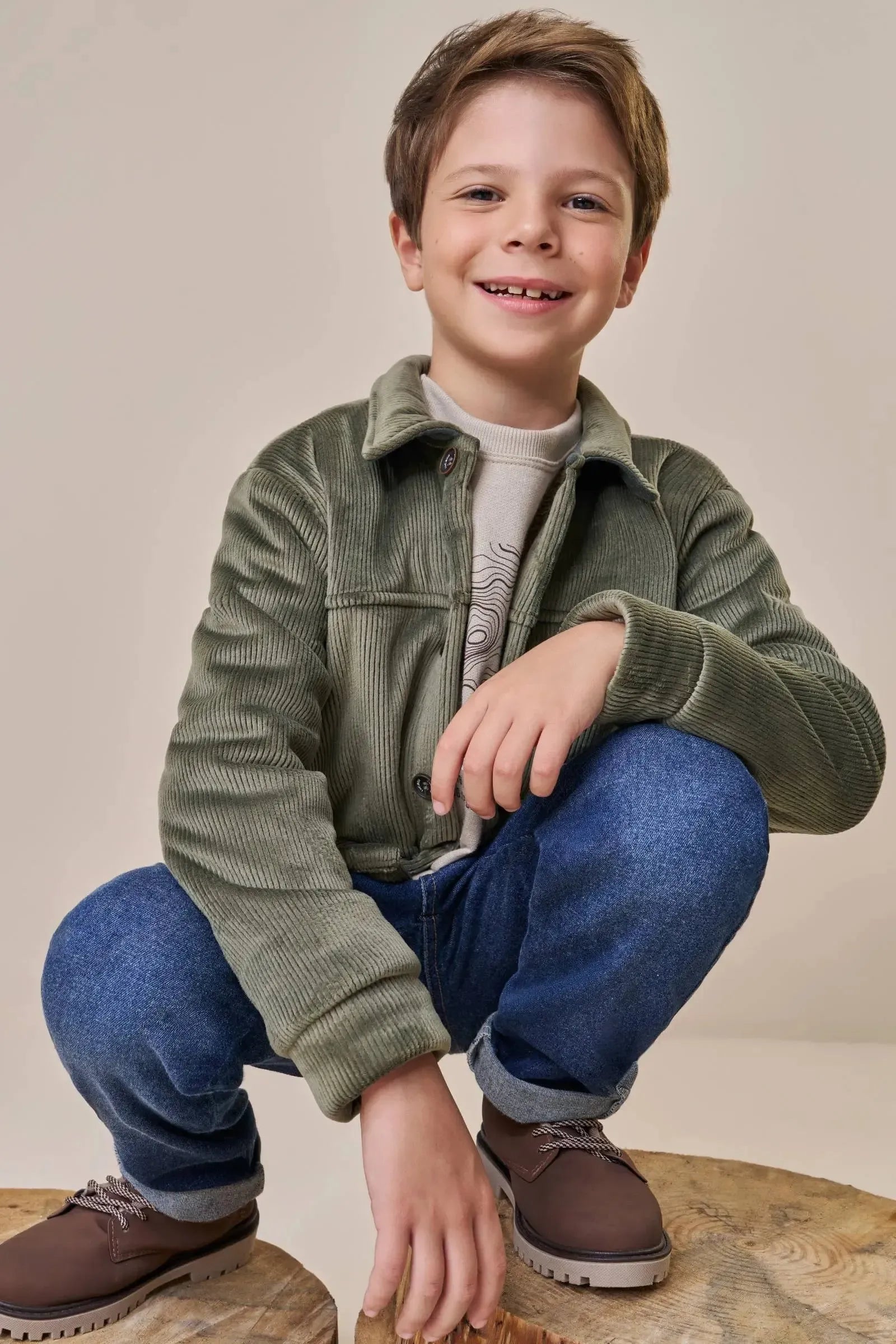 Overshirt em Fleece Cotelê Dublado com Pelo Carneirinho 89724 LucBoo Infantil Menino