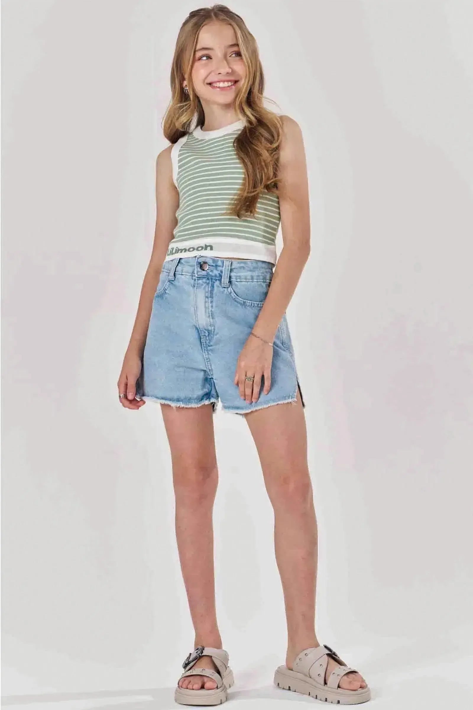 Regata Cropped em Canelado Stripes 82903 Lilimoon Teen Menina