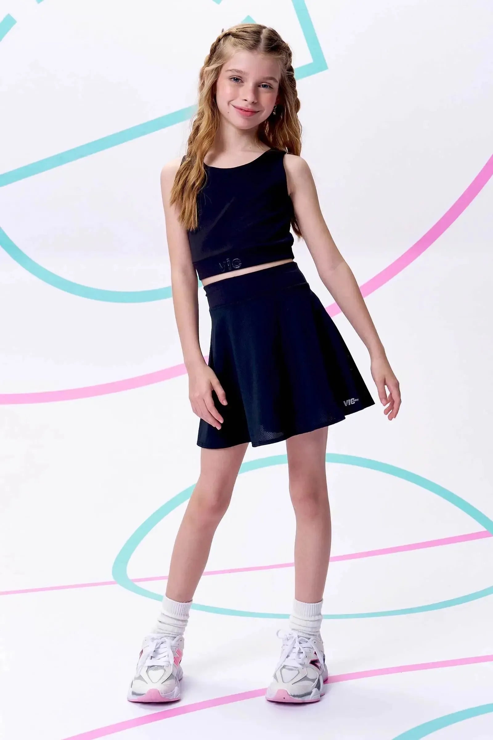 Saia em Malha Yuki com Shorts Embutido 96286 Vic&Vicky Teen Menina