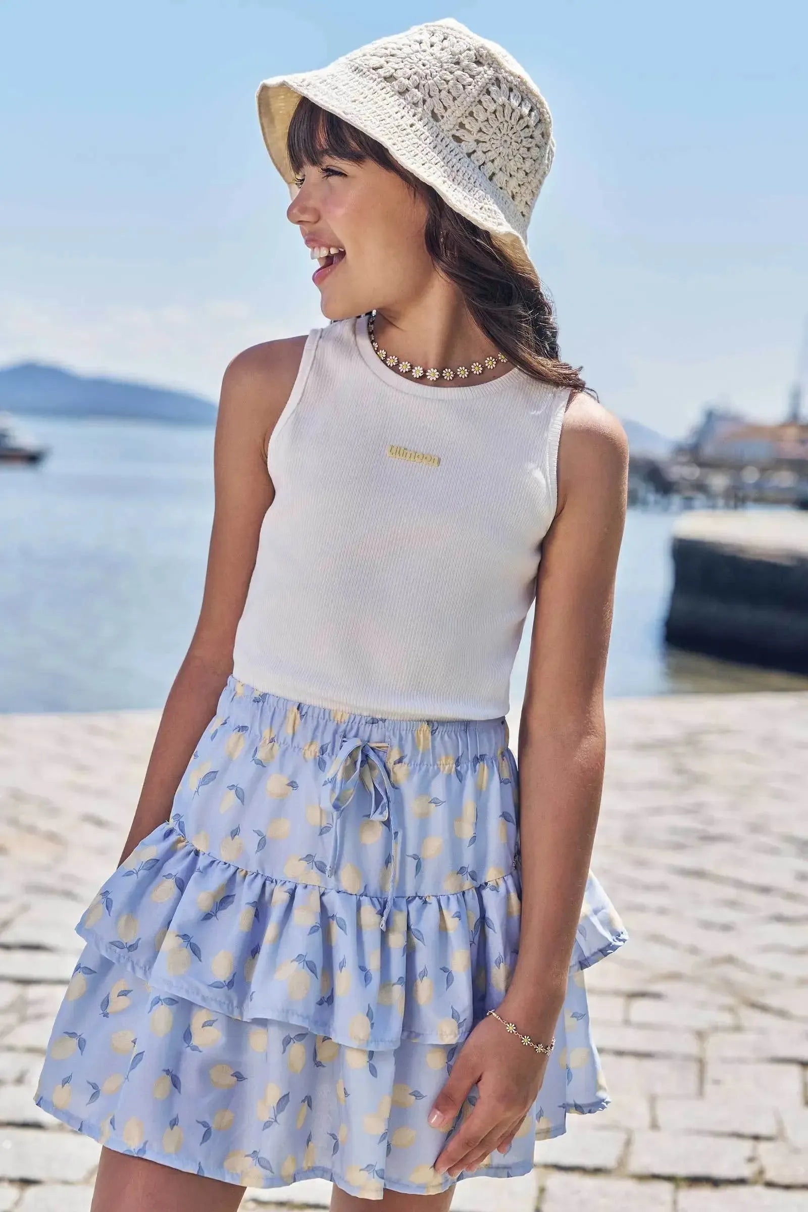 Saia em Tecido Plano Light Peach com Shorts Embutido 94611 Lilimoon Teen Menina