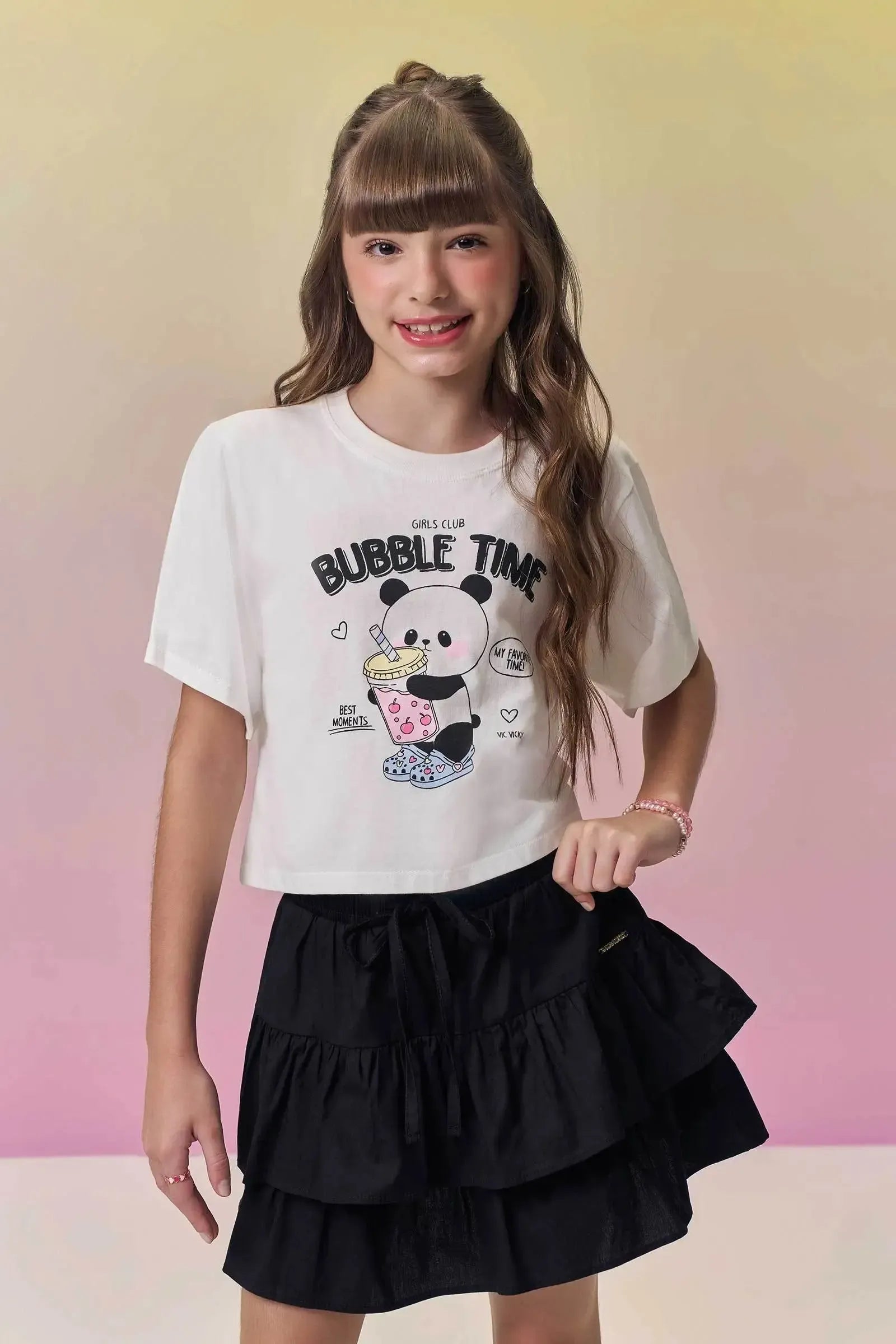 Saia em Tricoline com Elastano e Shorts Embutido 95342 Vic&Vicky Teen Menina