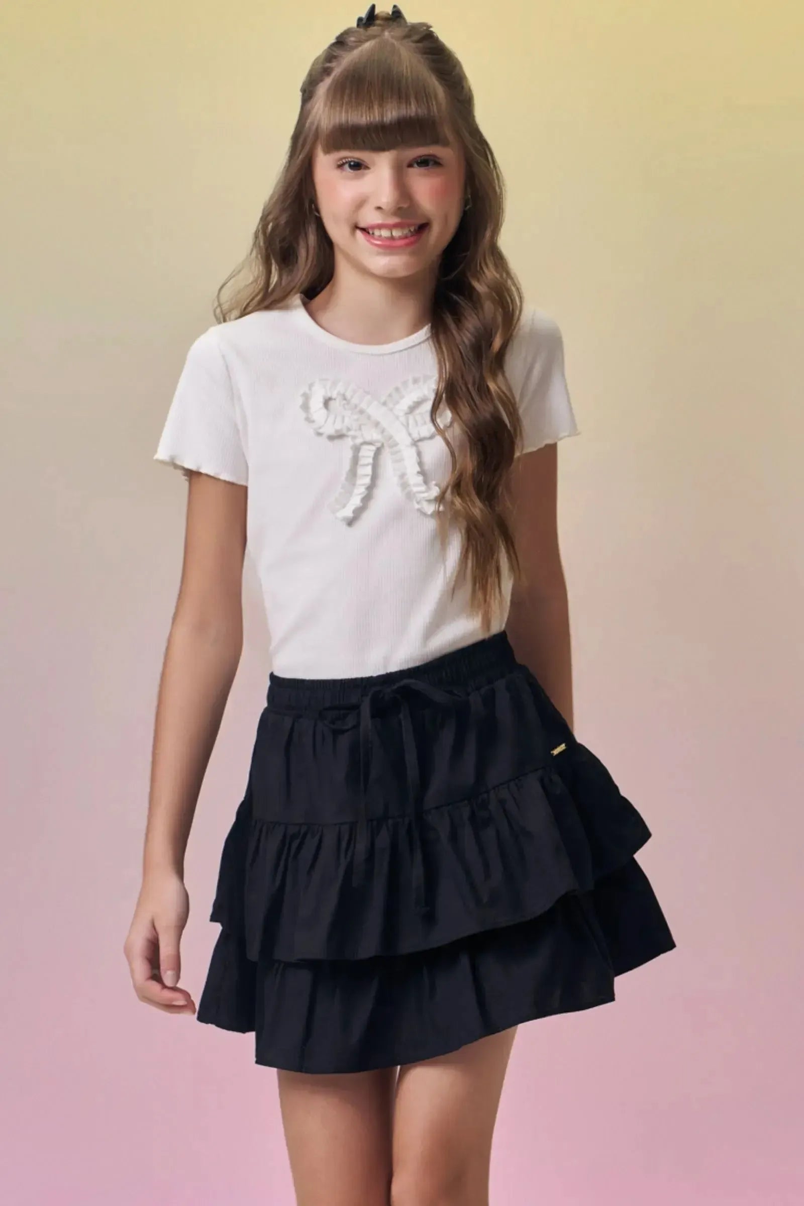 Saia em Tricoline com Elastano e Shorts Embutido 95342 Vic&Vicky Teen Menina