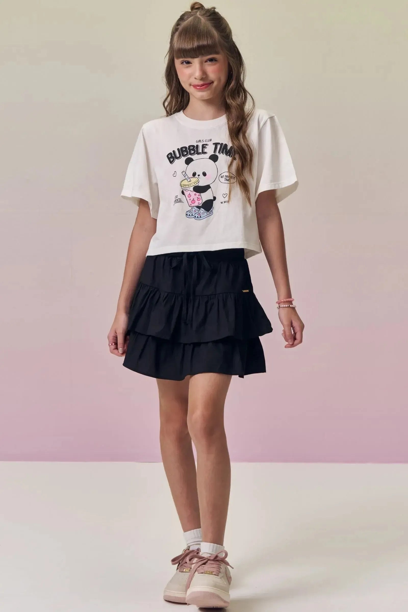 Saia em Tricoline com Elastano e Shorts Embutido 95342 Vic&Vicky Teen Menina