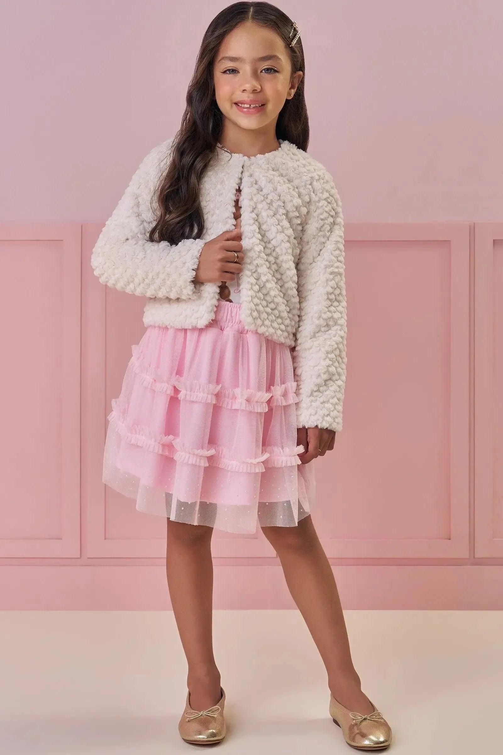 Saia em Tule com Elastano (com Shorts Embutido) 90930 Kukiê Infantil Menina