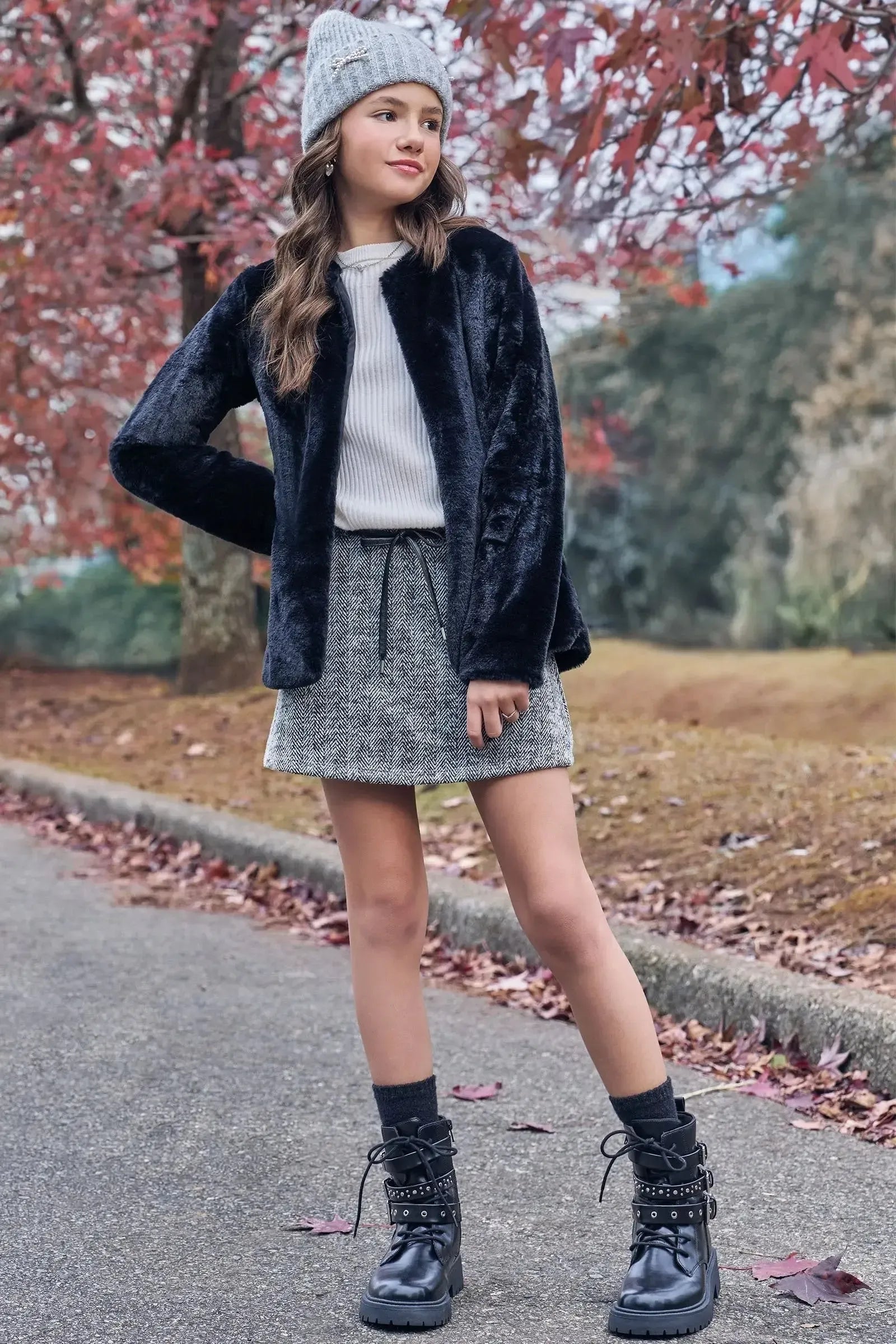 Saia em Tweed com Shorts Embutido 89433 Vic&Vicky Teen Menina