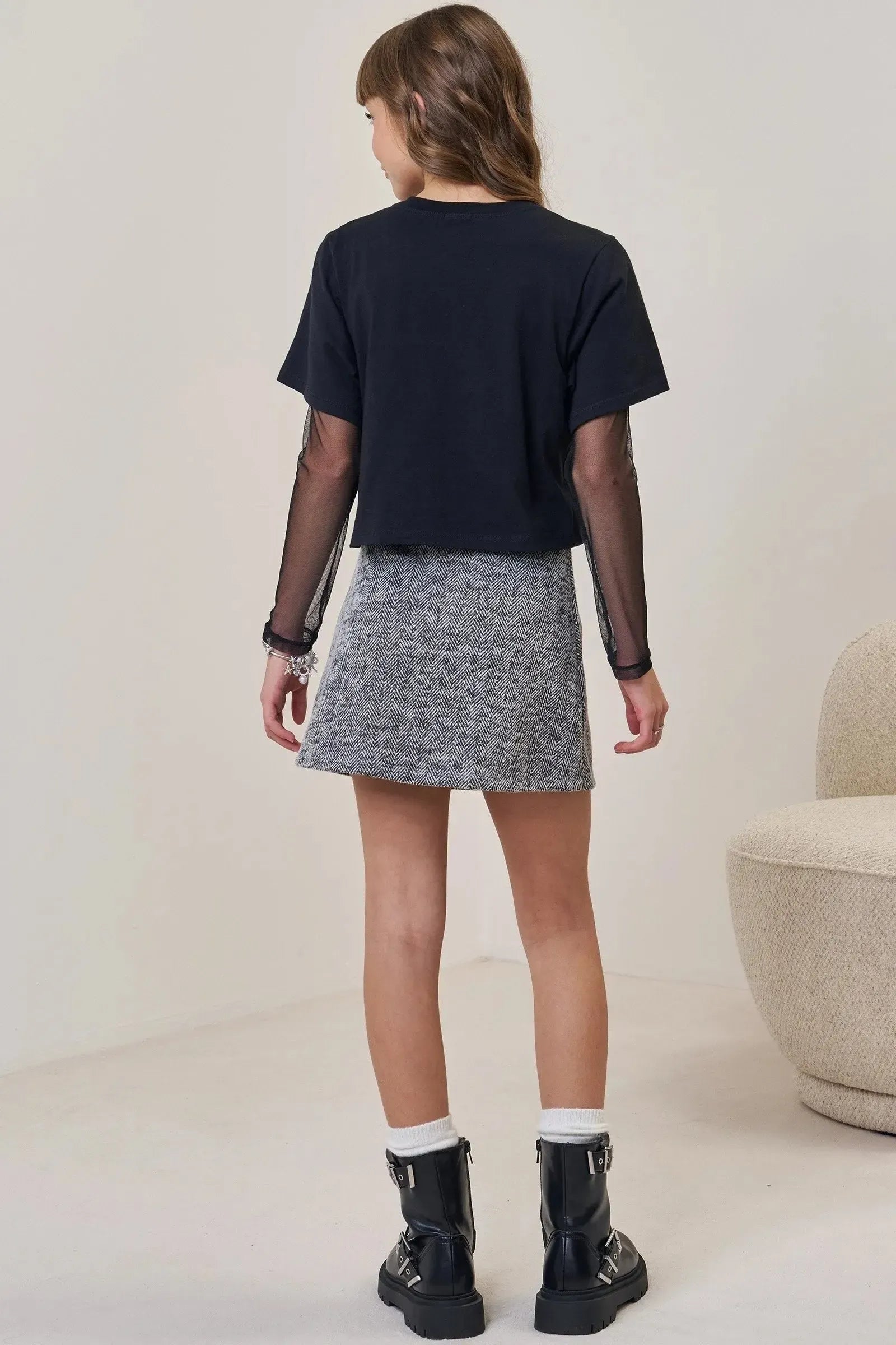 Saia em Tweed com Shorts Embutido 89433 Vic&Vicky Teen Menina
