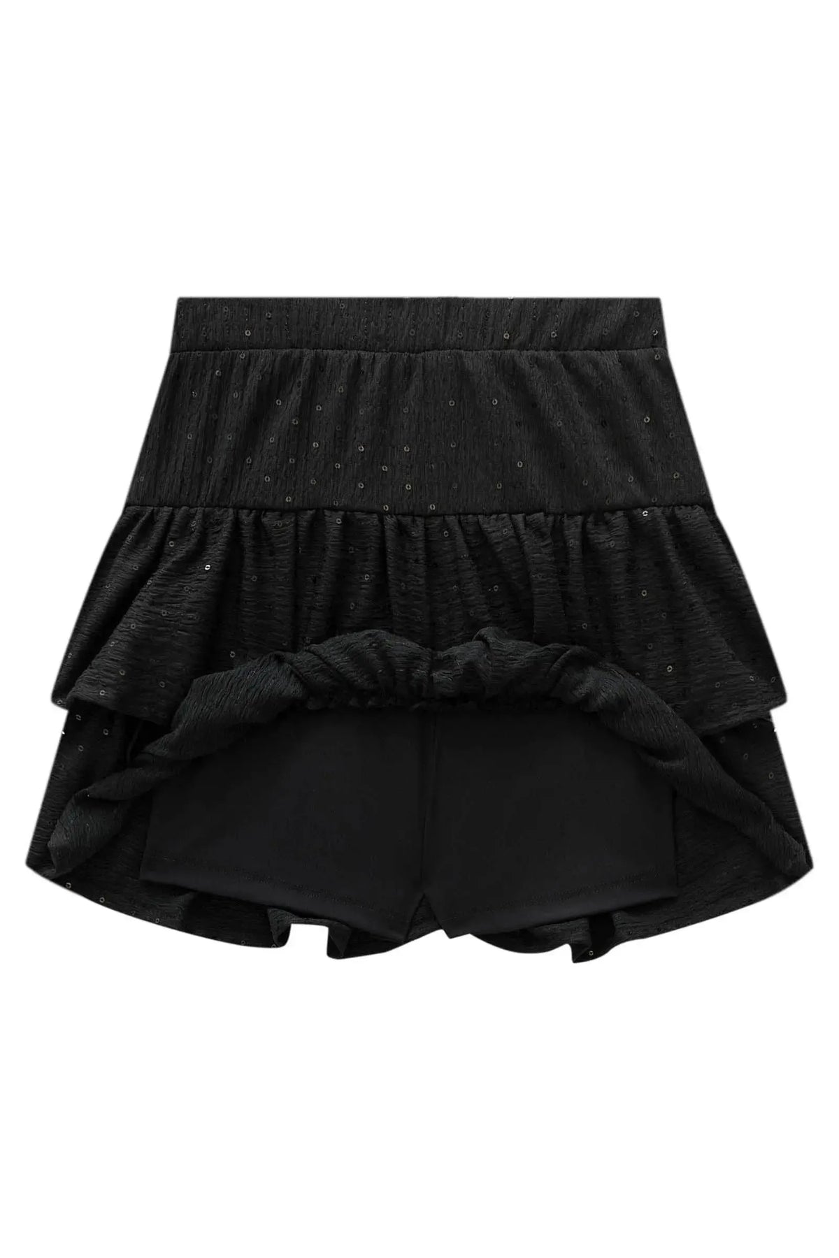 Saia Ruffle em Anarruga Bordada Paetê com Shorts Embutido 98166 Lilimoon Teen Menina