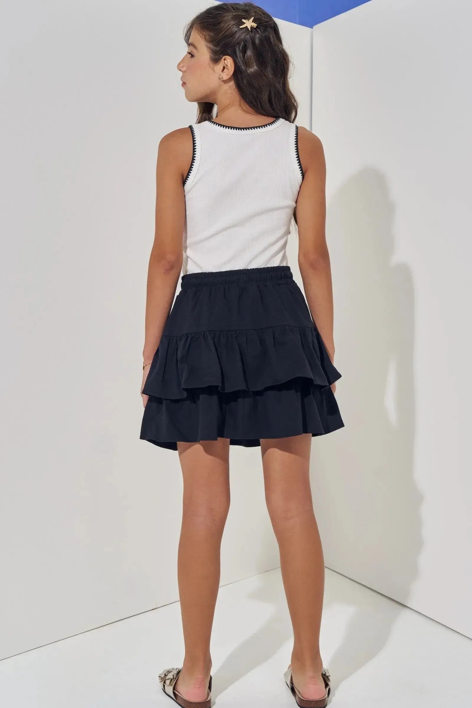 Saia Ruffles em Linho com Elastano com Shorts Embutido 98200 Vic Teen Menina