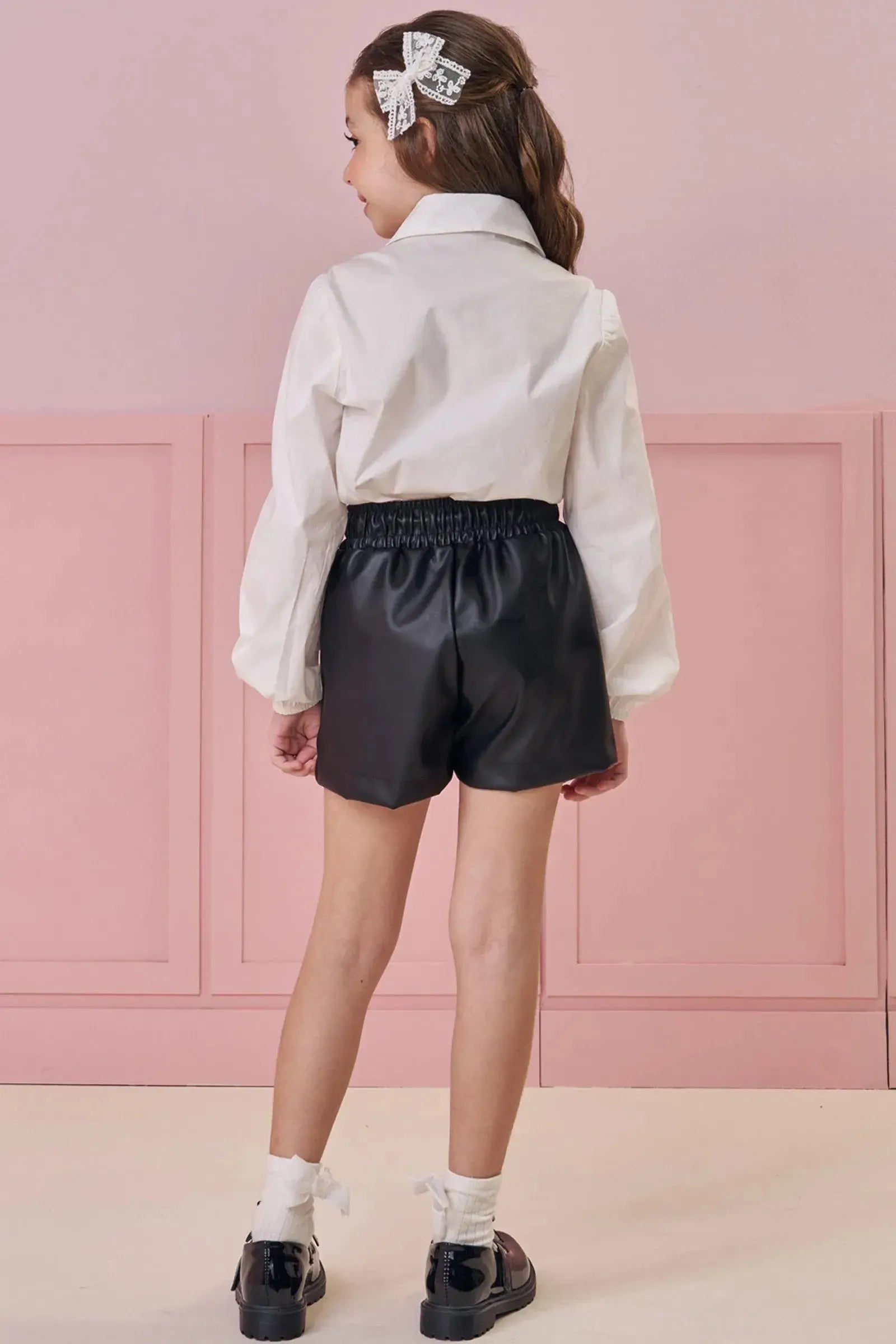 Shorts em Couro Eco 91759 Kukiê Infantil Menina