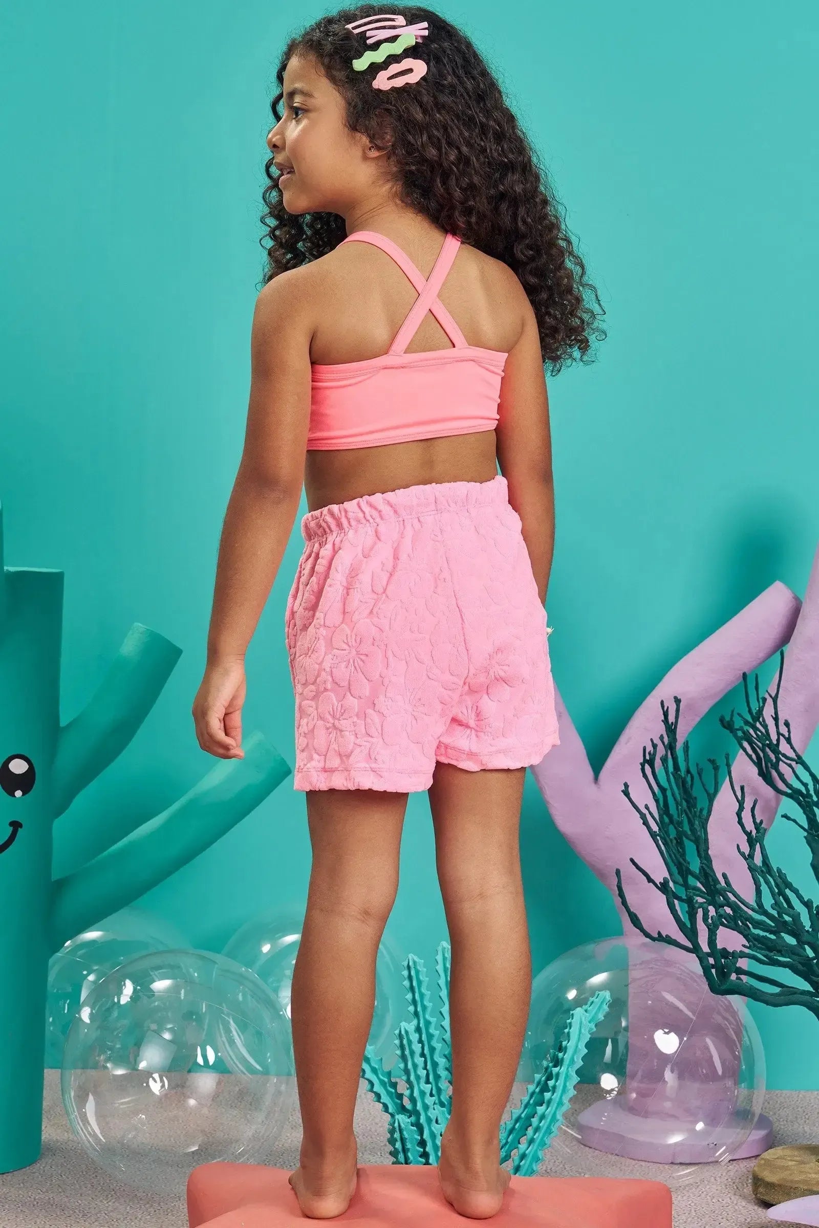 Shorts em Malha Atoalhada Hibisco 83308 Kukiê Infantil Menina