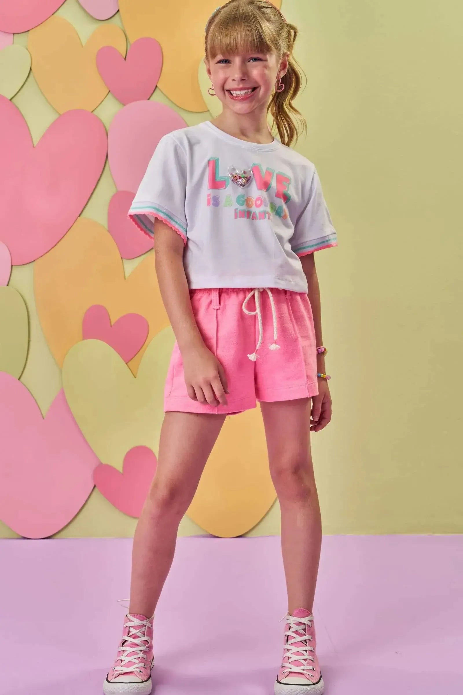 Shorts em Moletom sem Pelúcia 86587 Infanti Infantil Menina