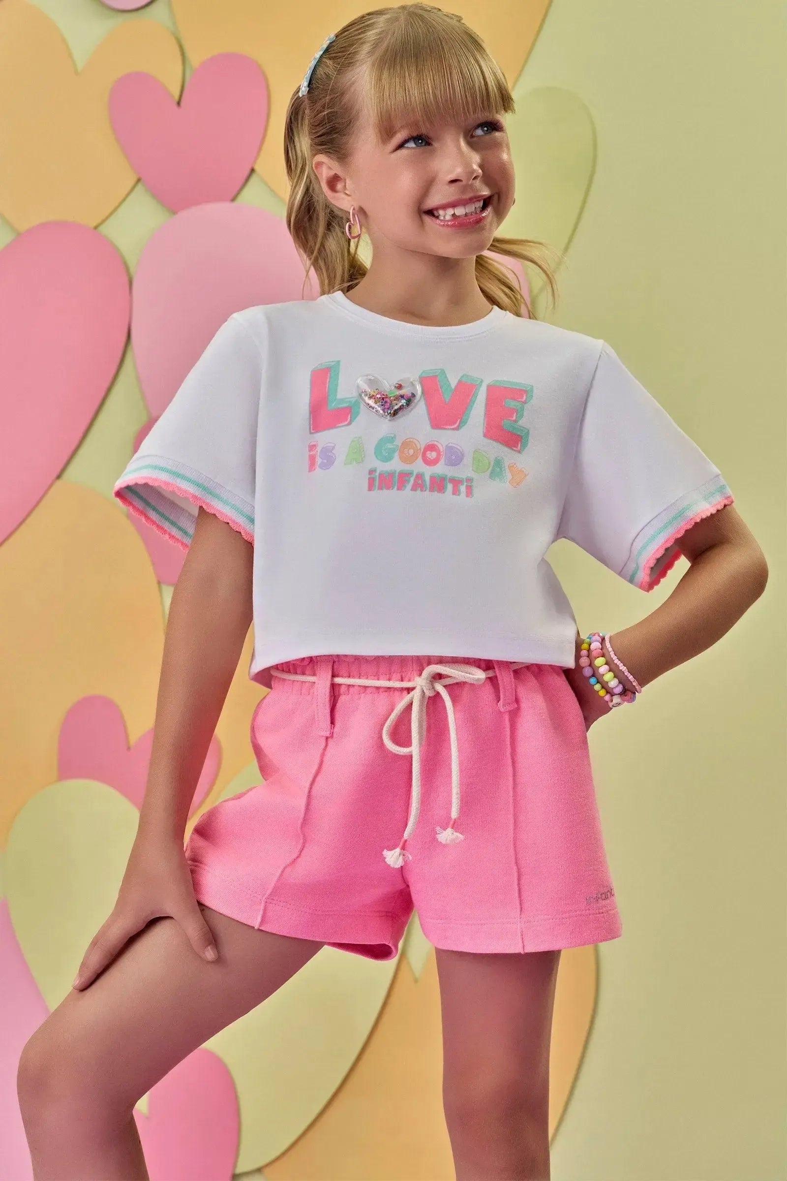 Shorts em Moletom sem Pelúcia 86587 Infanti Infantil Menina