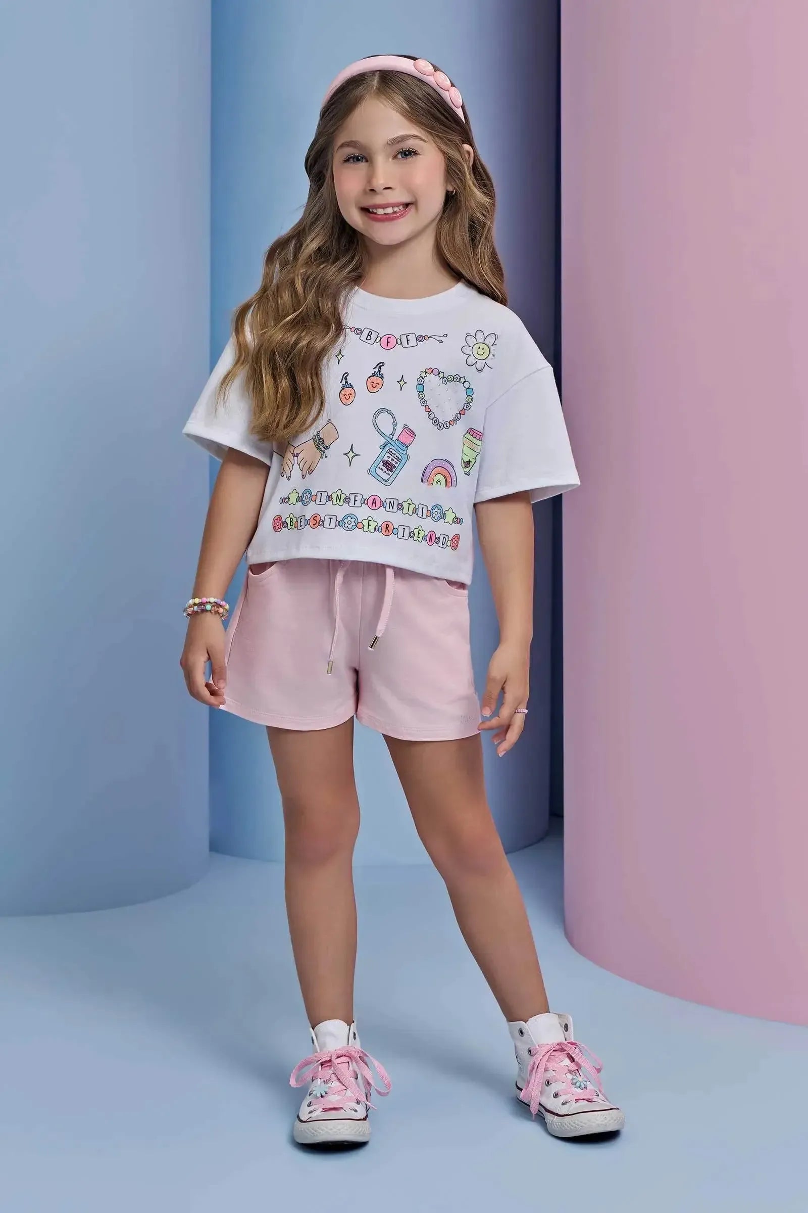 Shorts em Moletom sem Pelúcia 94374 Infanti Infantil Menina