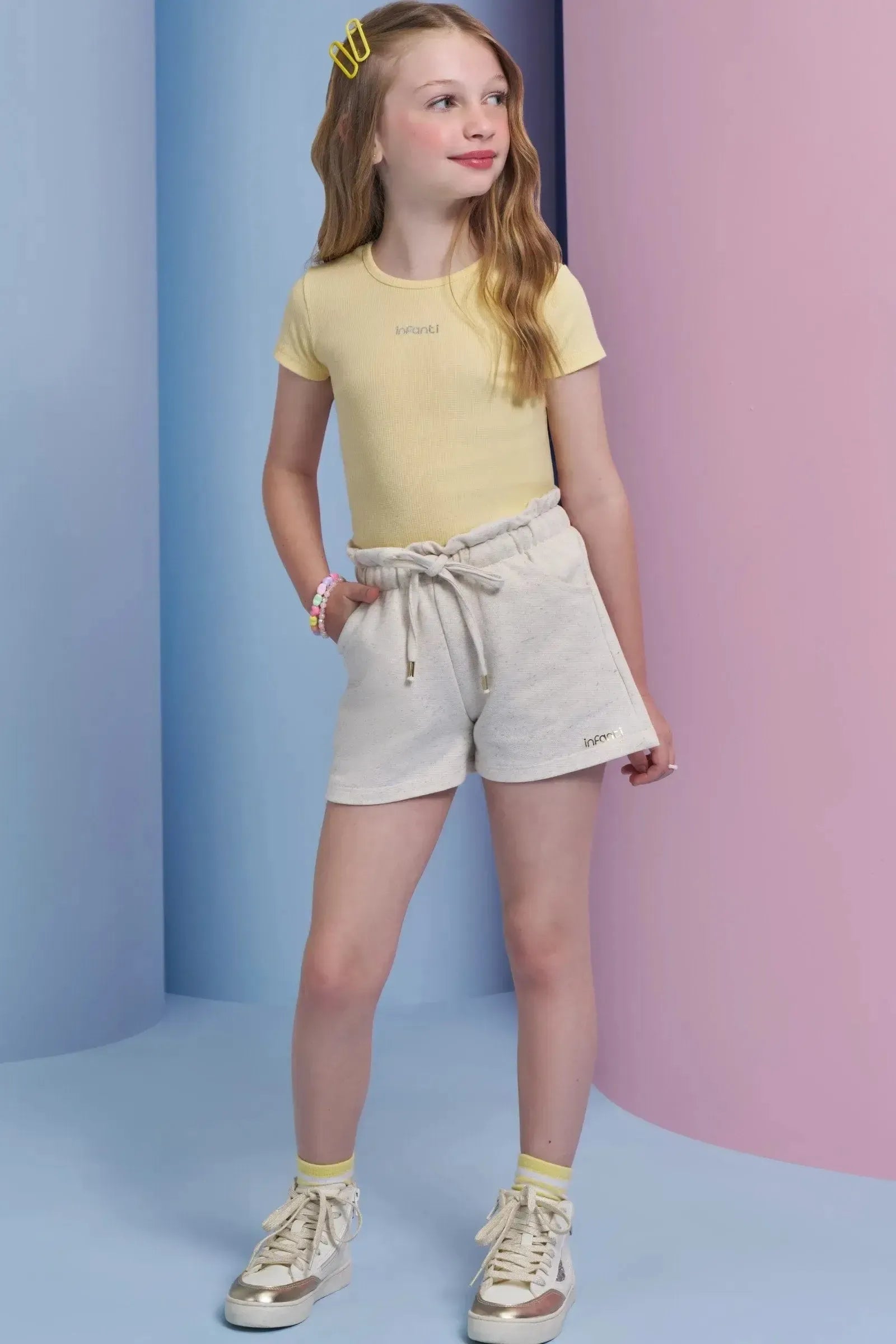 Shorts em Moletom sem Pelúcia 94374 Infanti Infantil Menina