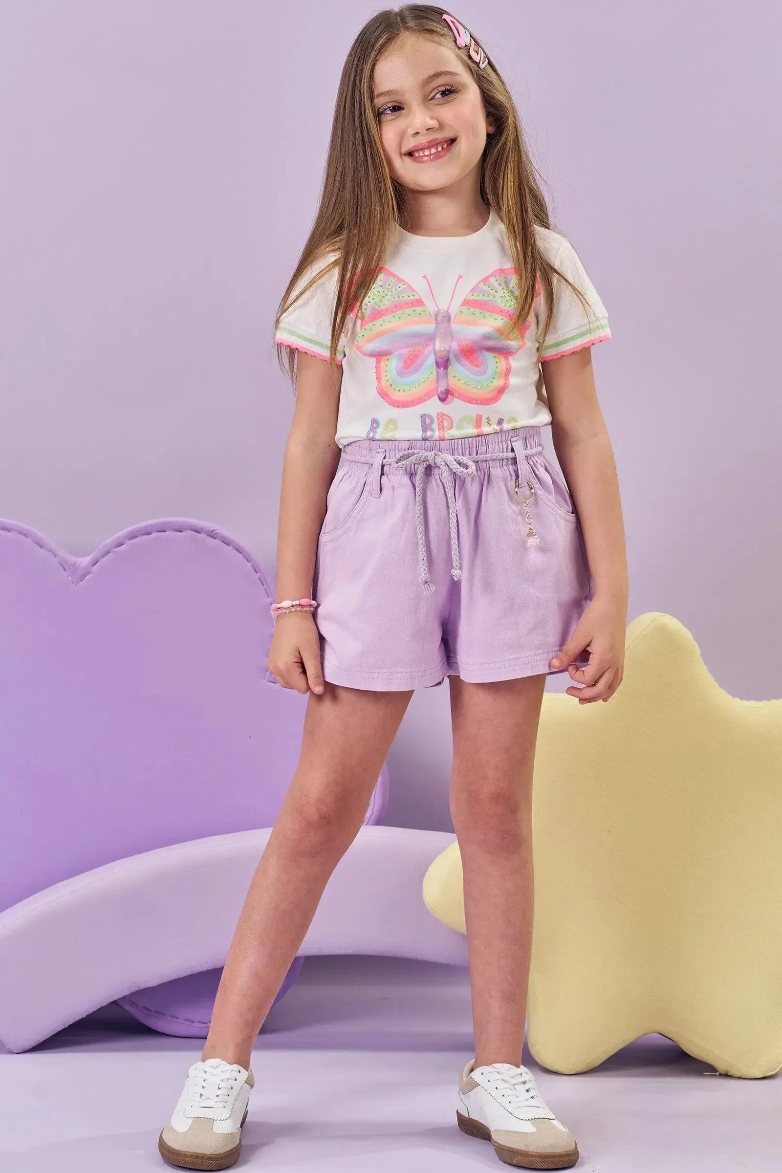 Shorts em Sarja com Elastano 83790 Kukiê Infantil Menina