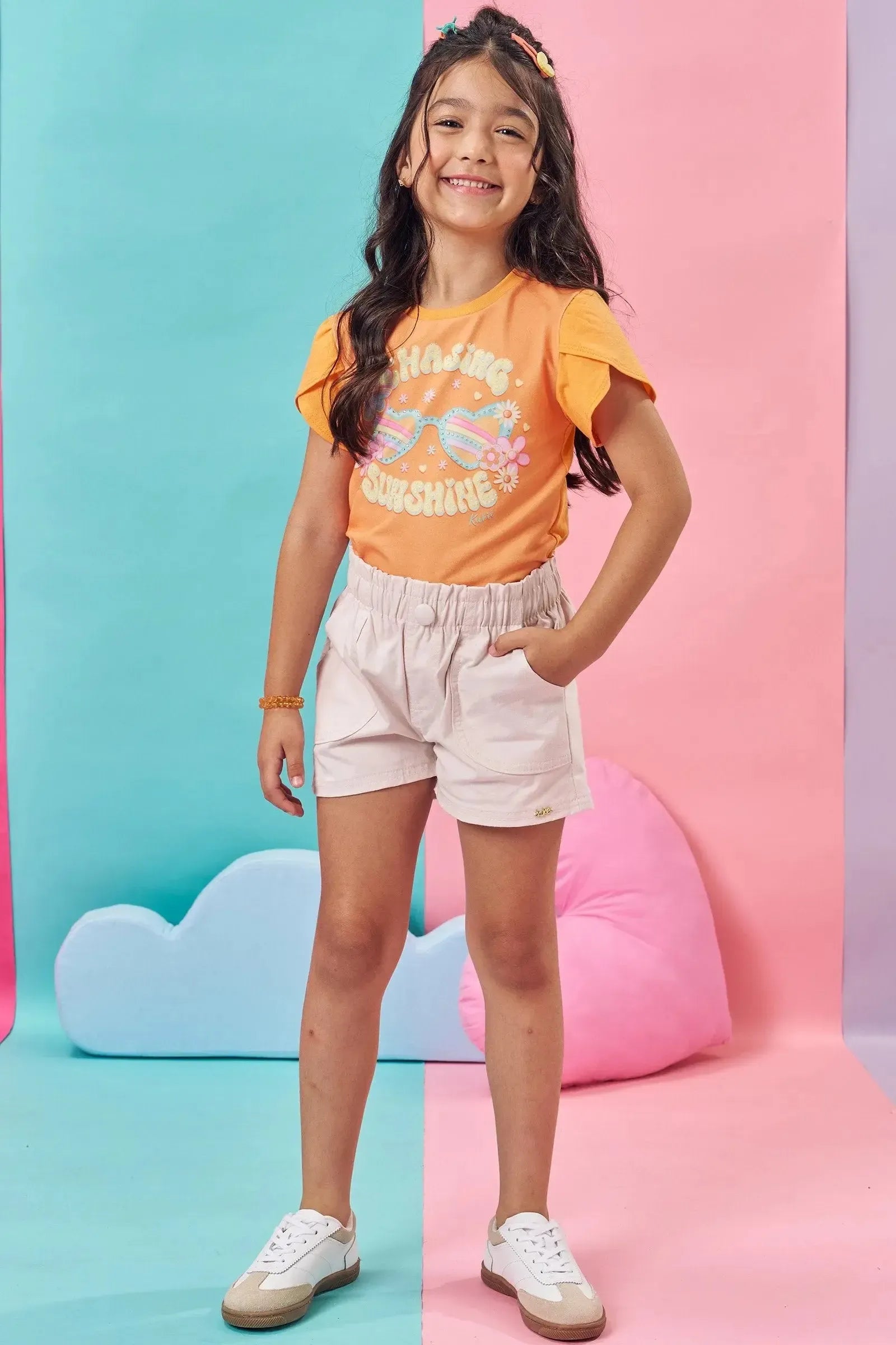 Shorts em Sarja com Elastano 84073 Kukiê Infantil Menina
