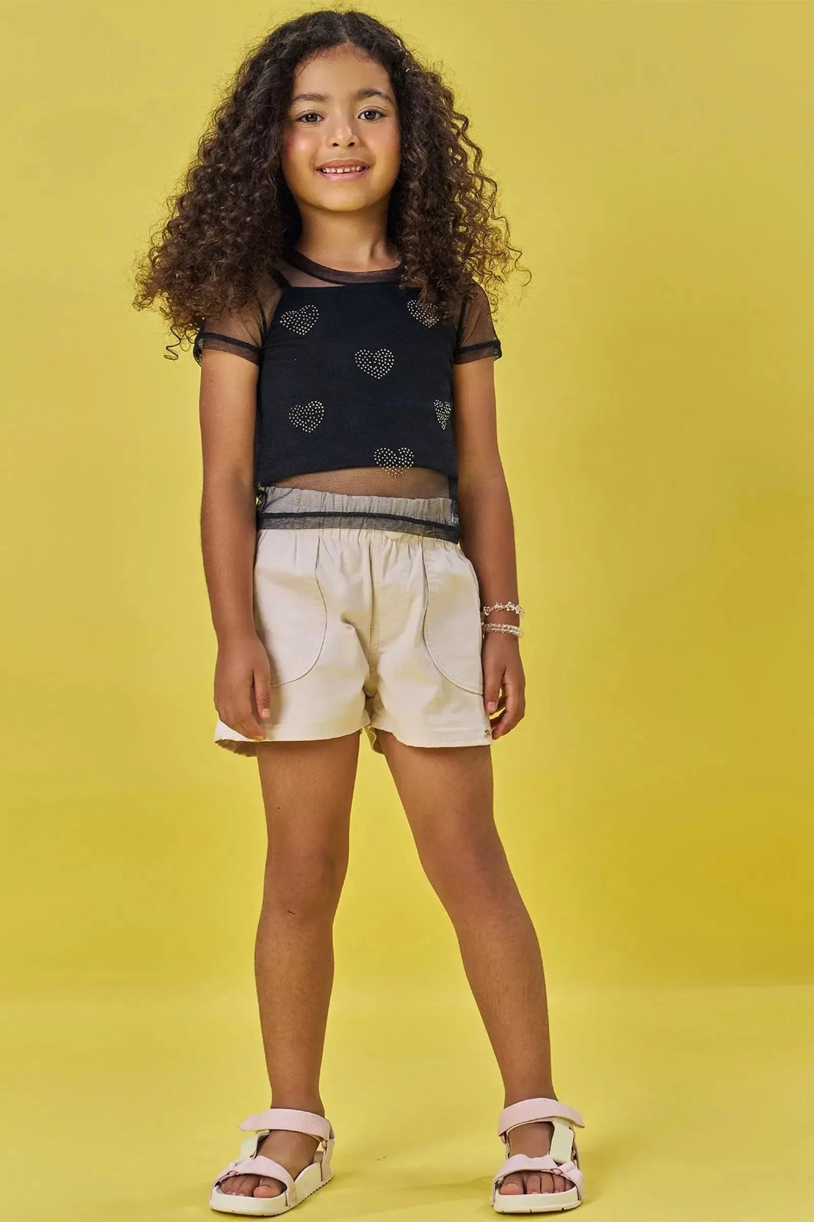 Shorts em Sarja com Elastano 84073 Kukiê Infantil Menina