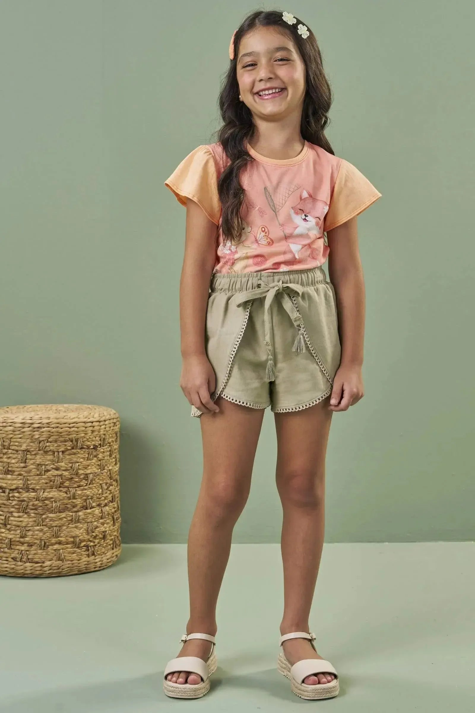 Shorts em Sarja com Elastano 88046 Kukiê Infantil Menina