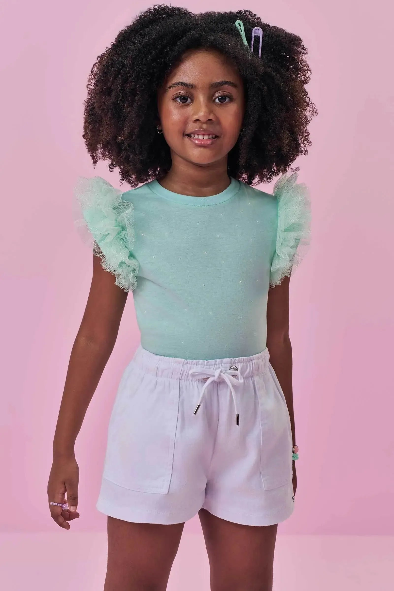 Shorts em Sarja com Elastano 98747 Kukiê Infantil Menina