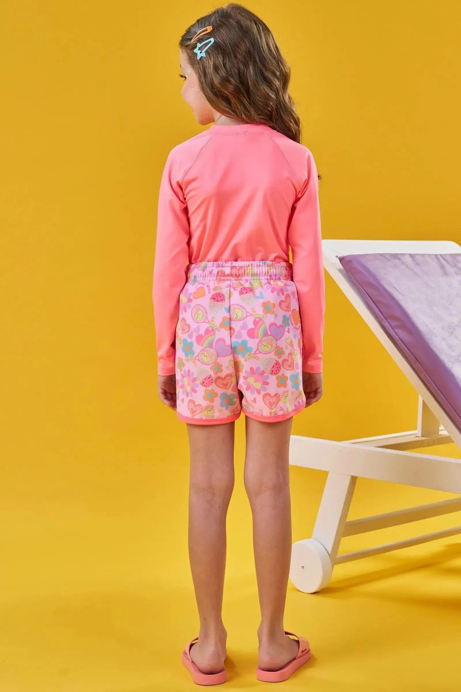 Shorts Saída de Praia em Nylon com Elastano 87999 Kukiê Infantil Menina