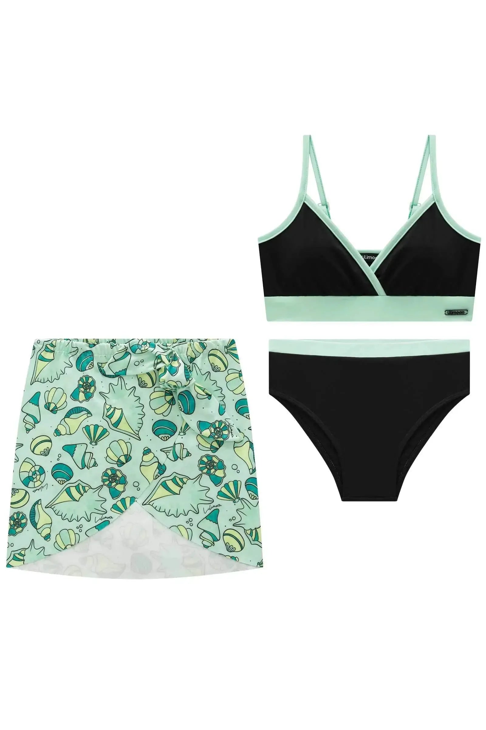 Trio de Biquíni com Top Calcinha e Saída de Praia em Malha UV Dry com Proteção UV 50+ 92884 Lilimoon Teen Menina