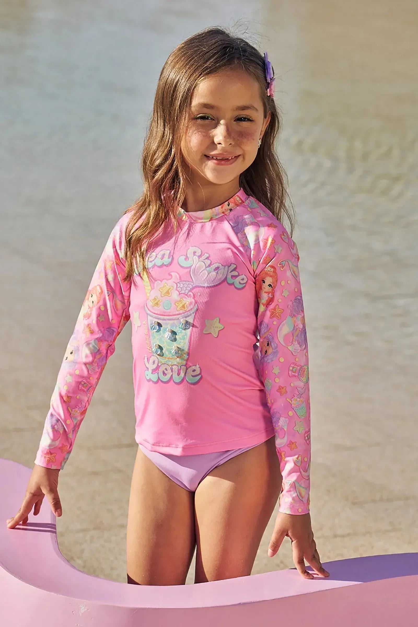 Trio de Biquíni e Blusa em Malha com Proteção UV50+ 96092 Kukiê Infantil Menina