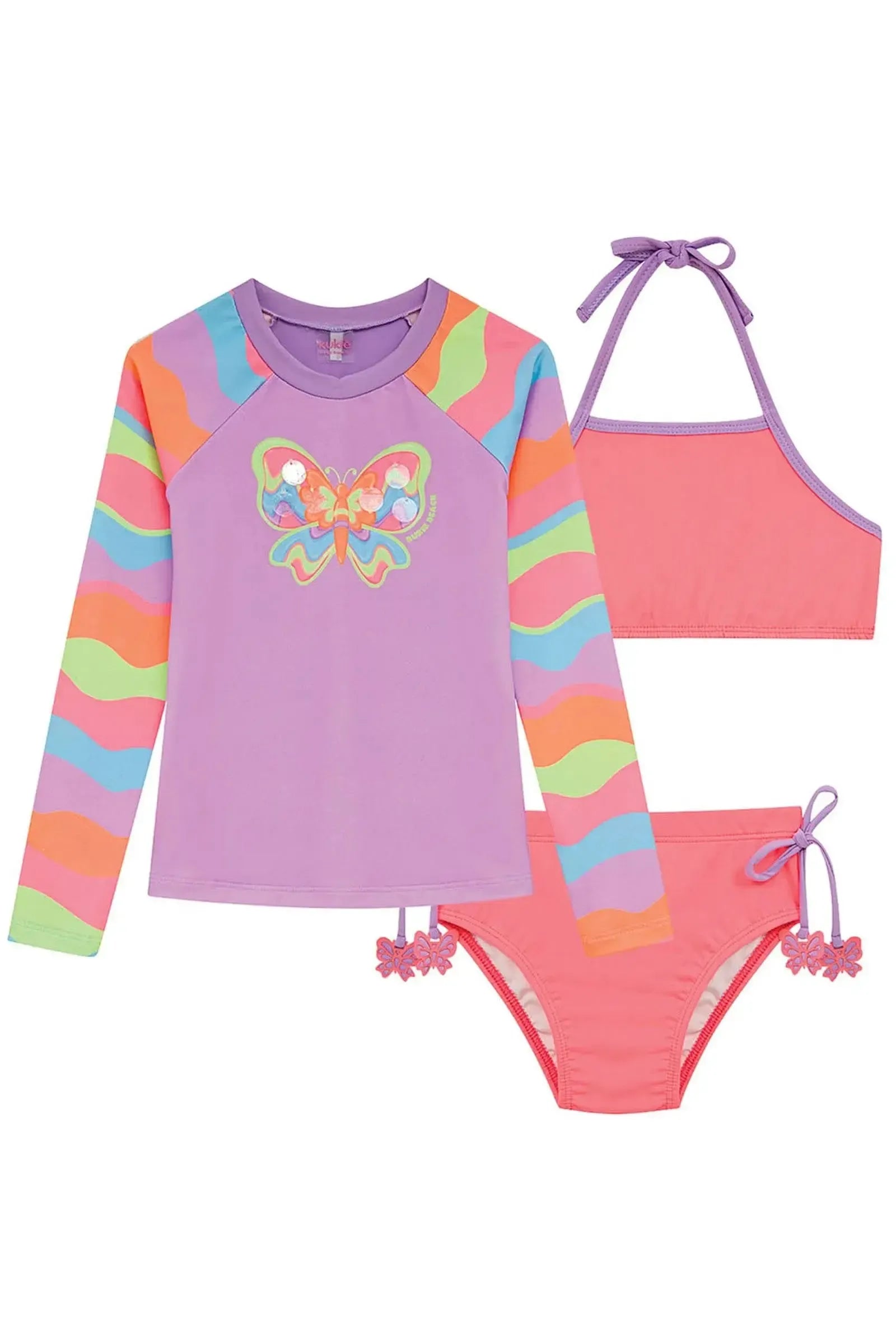Trio de Biquíni e Blusa em Malha com Proteção UV50+ 96096 Kukiê Infantil Menina