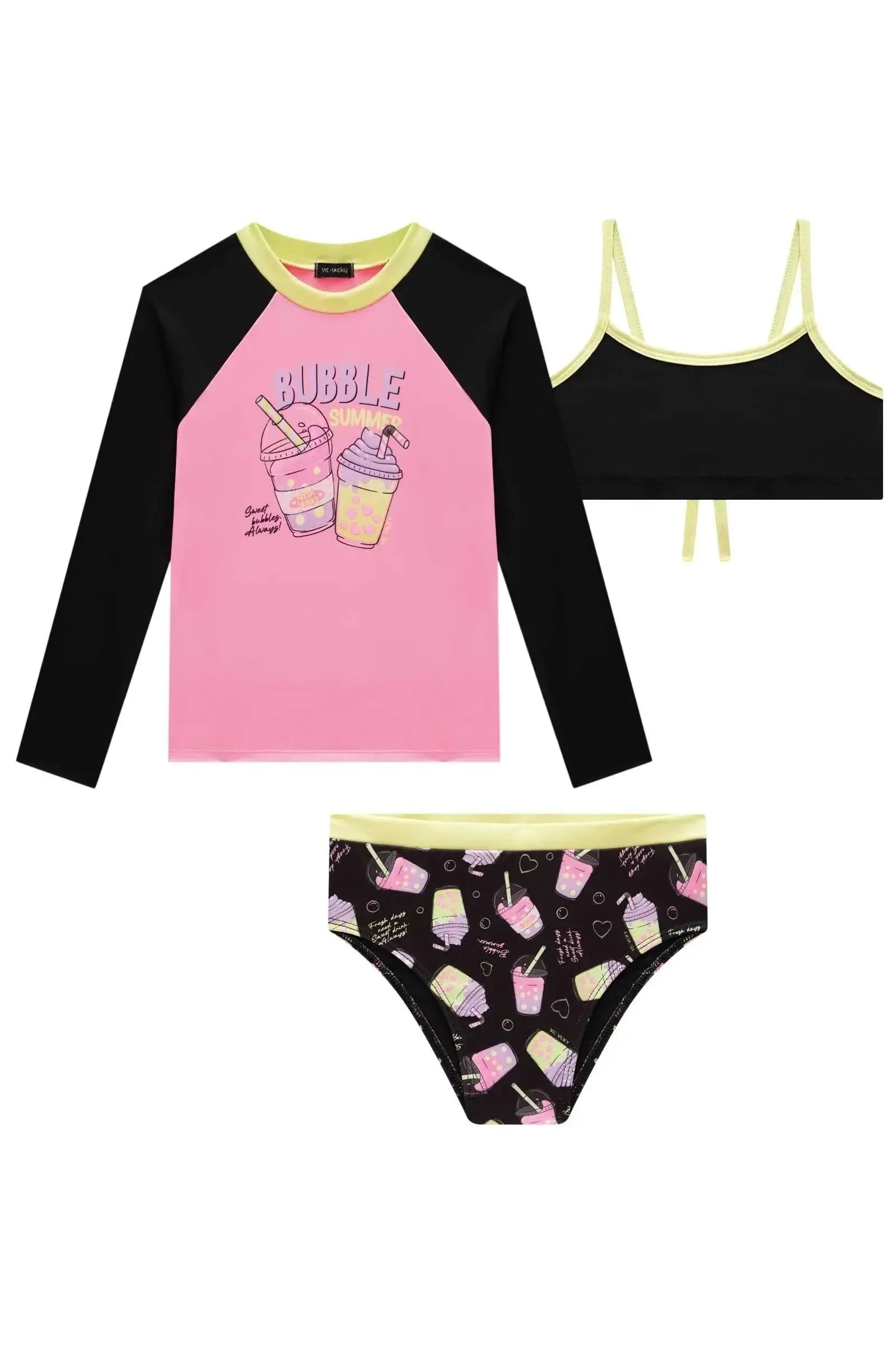 Trio de Biquíni e Blusa Manga Longa em Malha UV50 97544 Vic&Vicky Teen Menina
